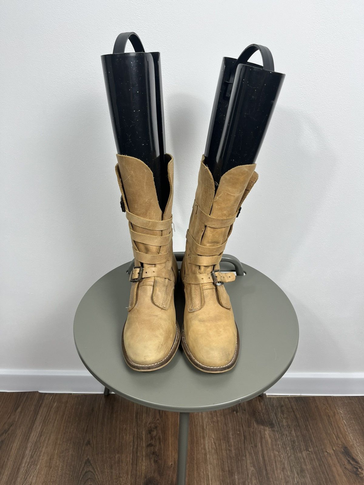 Other Vintage Tan Leather Mid-Calf Boots with Buckle Straps Size US 7.5 / IT 37.5 - 15 Thumbnail