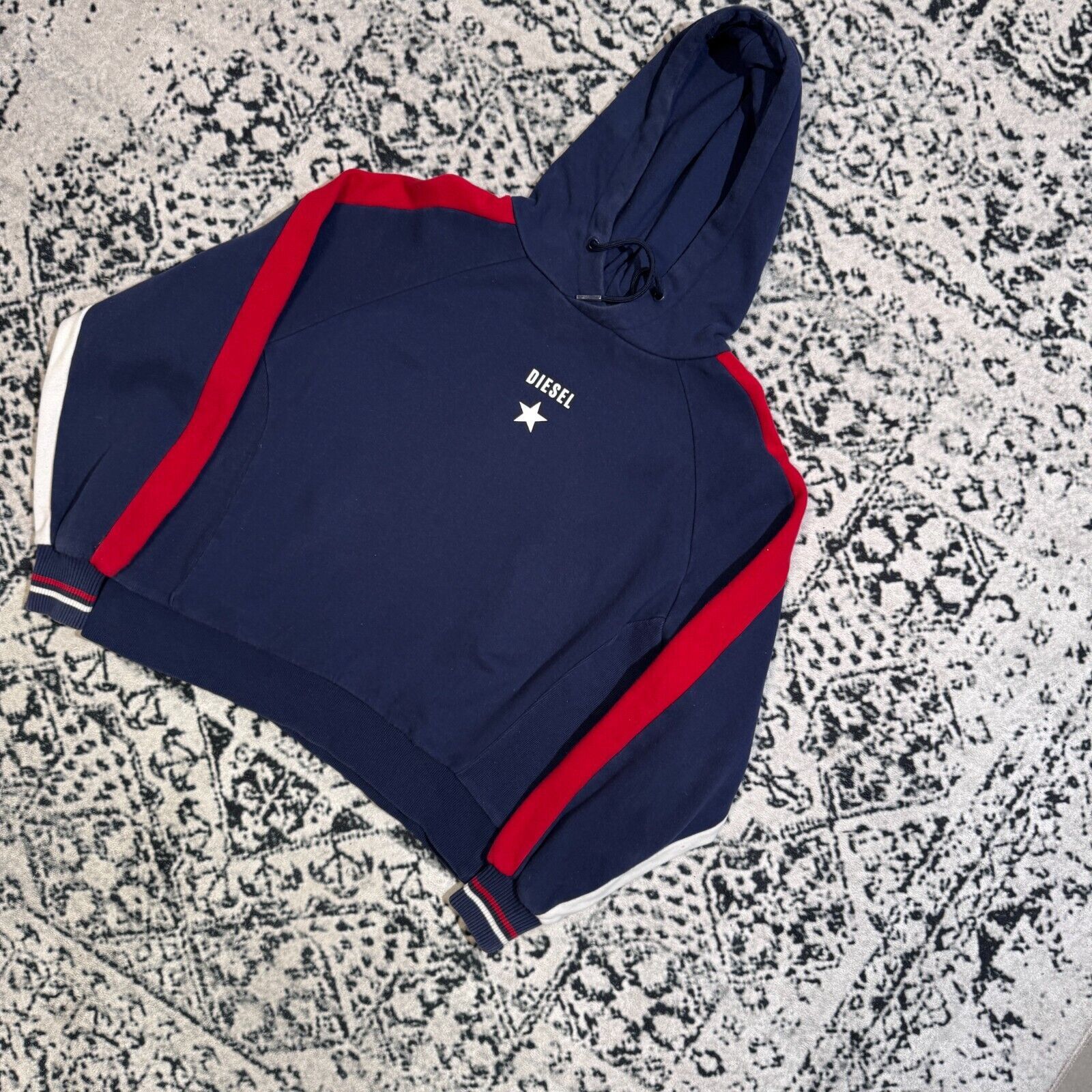 Diesel × Vintage Vintage Diesel Unisex Navy Red White Cotton Hoodie Size Boxy Size US M / EU 48-50 / 2 - 2 Thumbnail