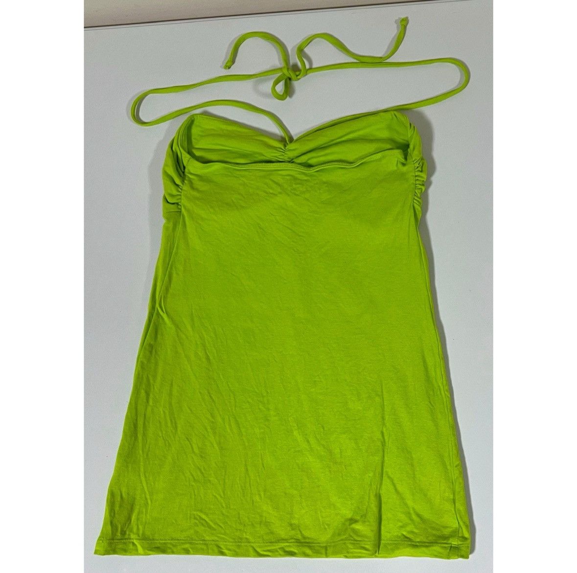City Streets Lime Green Neon Ruched Babydoll Halter Top Shirt Tee Size M💚 Size M / US 6-8 / IT 42-44 - 4 Thumbnail