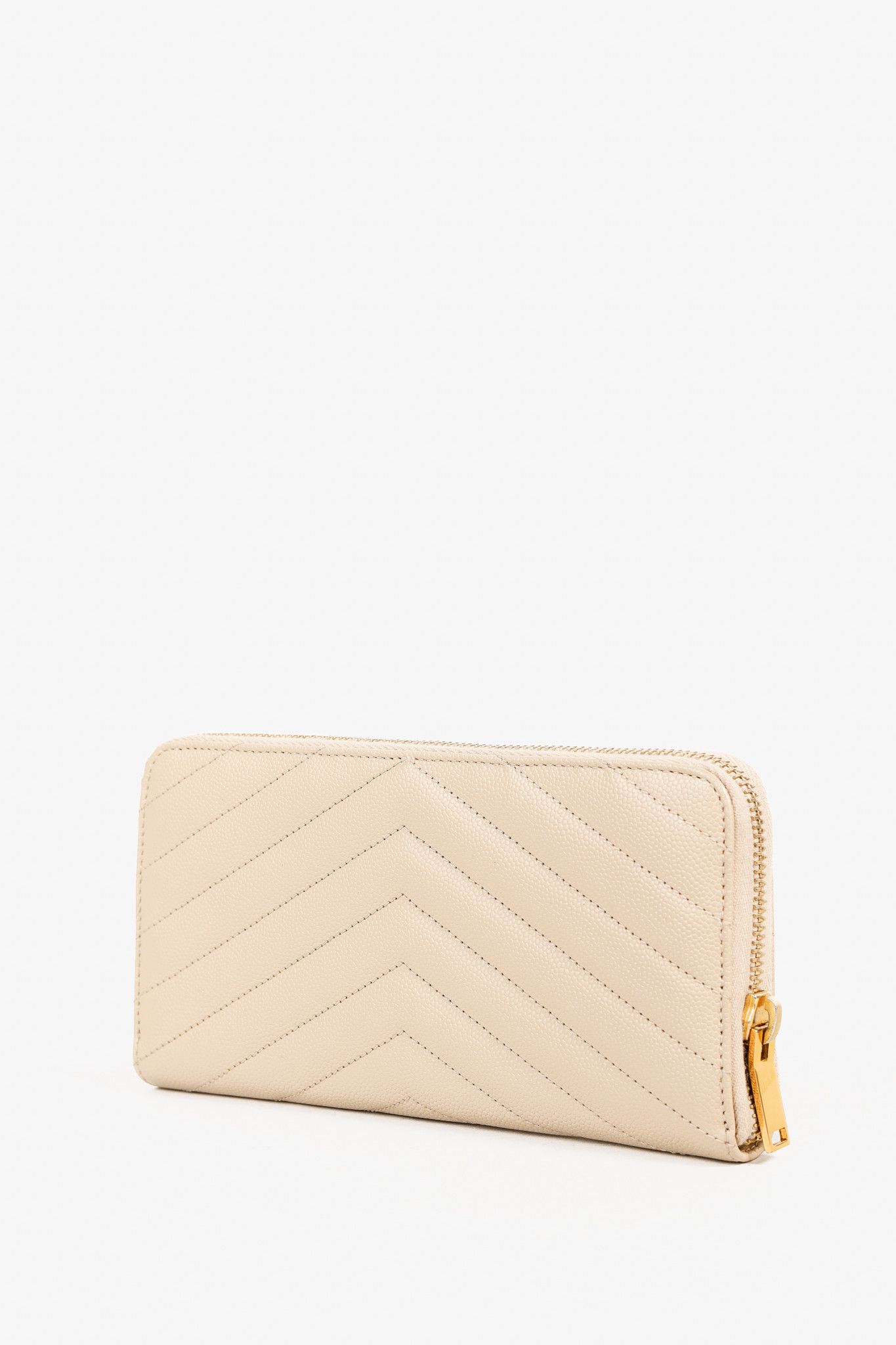 Saint Laurent Paris Saint Laurent Grain de Poudre Mattelasse Chevron YSL Wallet Size ONE SIZE - 3 Thumbnail