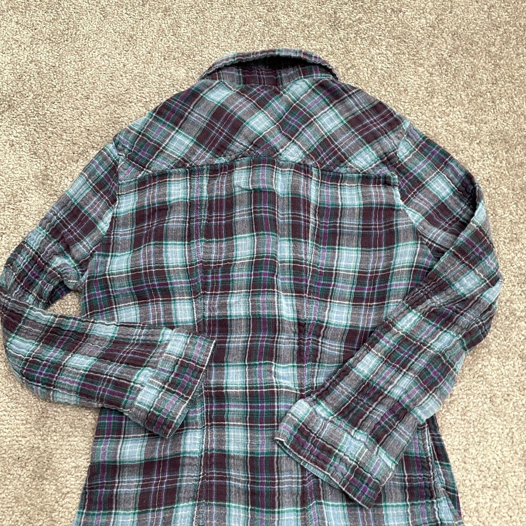 AQUA Aqua by Bloomingdale's Button-Down Shirt Women Small Multicolor Plaid Long Sleeve Size S / US 4 / IT 40 - 3 Thumbnail
