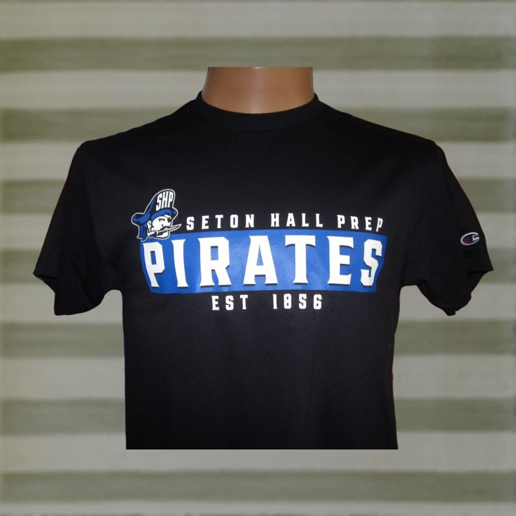 Champion SETON HALL Prep PIRATES SHIRT MEN'S Medium Champion Cotton Black Logo Graphic Print SHP 2020s Sports University Size US M / EU 48-50 / 2 - 1 Thumbnail
