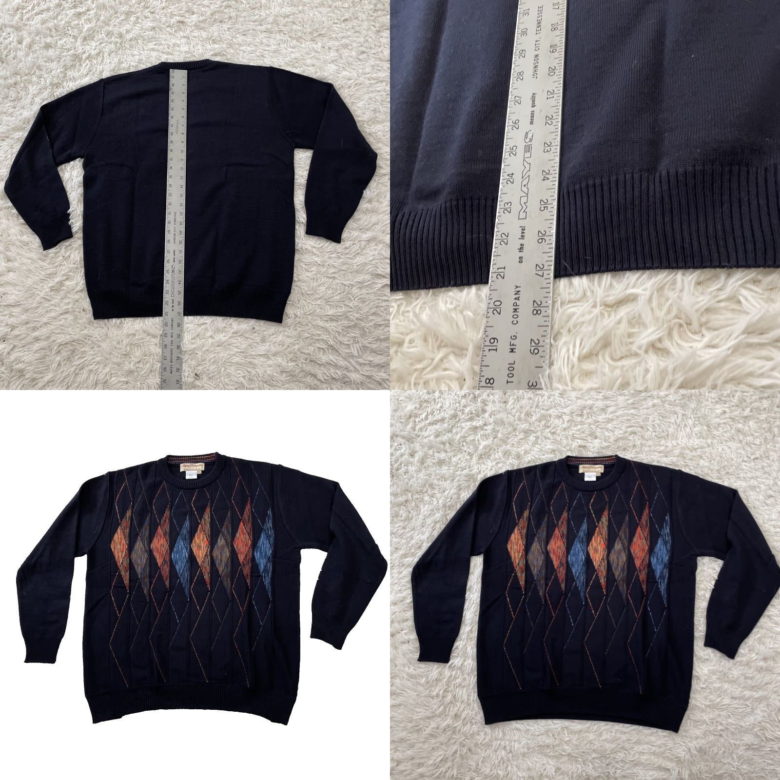 Jim Thompson NORM THOMPSON Wool Italian Sweater Men L Navy Blue Orange Retro Geometric Knit Pullover Crew Neck Long Sleeve Multicolor Size US L / EU 52-54 / 3 - 8 Thumbnail