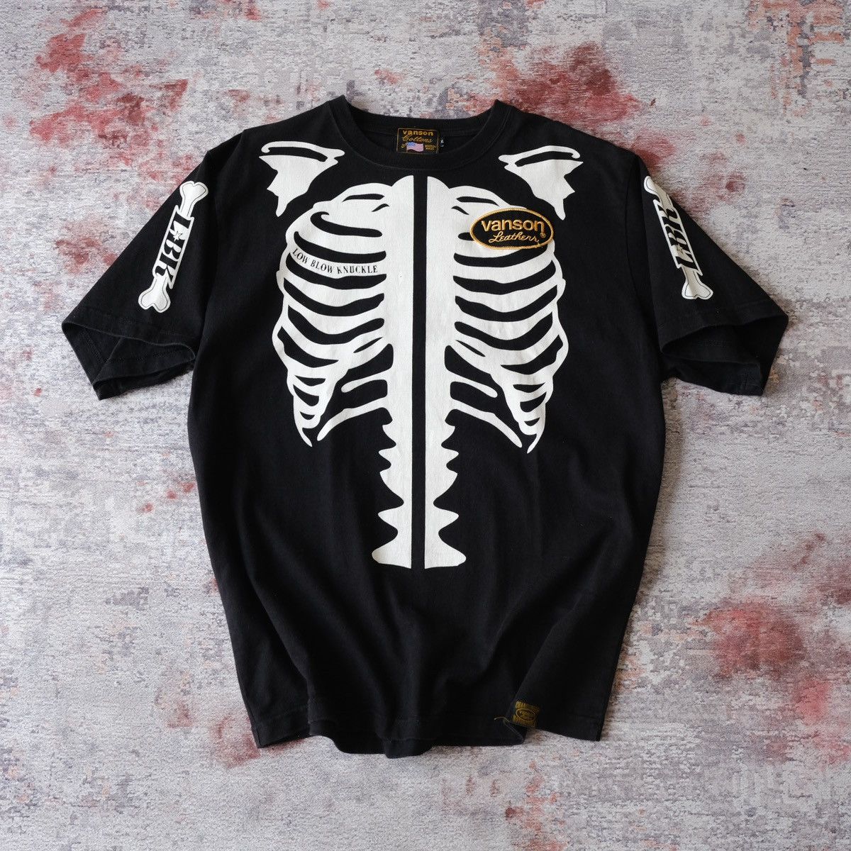 image of Kapital x Vanson Leathers Vanson X Low Blow Knuckle Skeleton T-Shirt in Black, Men's (Size XL)