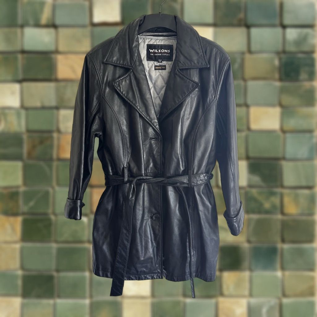 Vintage VINTAGE Wilsons Leather Jacket Women's 1X Black Belted Trench Coat Lined Moto Size XL / US 12-14 / IT 48-50 - 1 Thumbnail