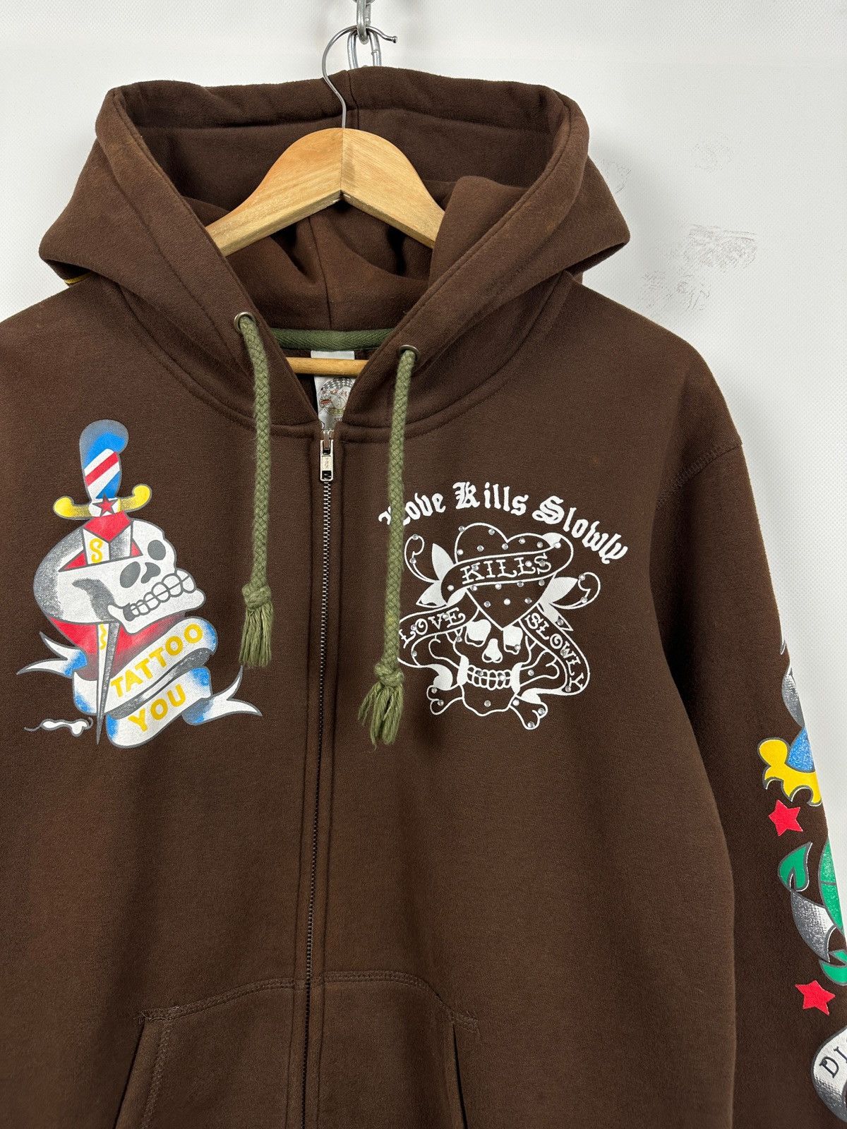 Ed Hardy Vintage Ed Hardy Rhinestones Skull Zip Up Brown Hoodie Size US M / EU 48-50 / 2 - 5 Thumbnail