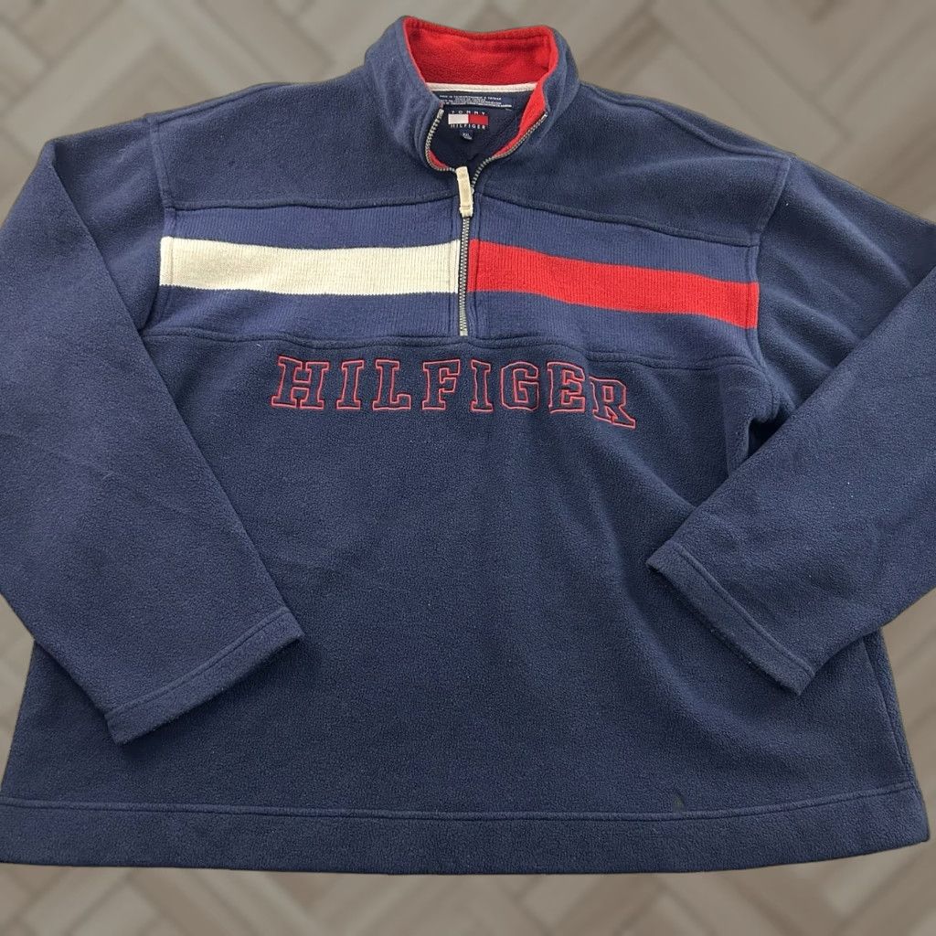 Tommy Hilfiger VINTAGE 90's Tommy Hilfiger Pullover 1/4 Zip Fleece Jacket Men's 2XL Blue Red Shirt Mens Size US XXL / EU 58 / 5 - 1 Thumbnail