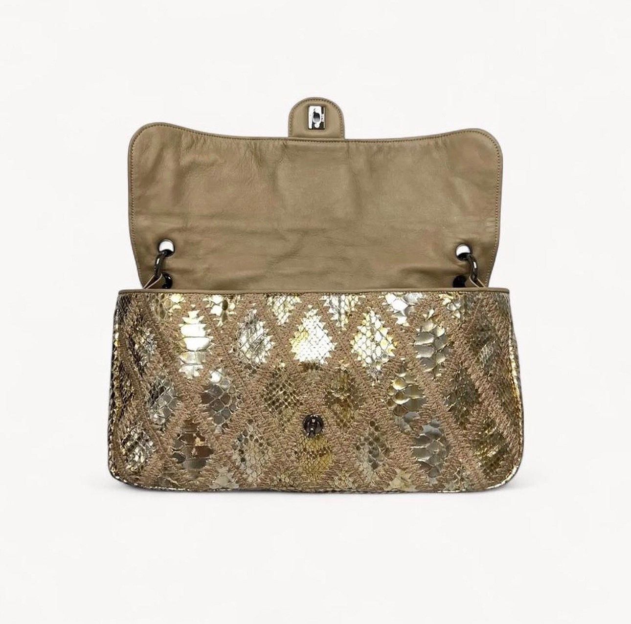 Chanel Chanel SS 2007 Gold Metallic Python Crochet Chain Flap Bag Size ONE SIZE - 3 Thumbnail