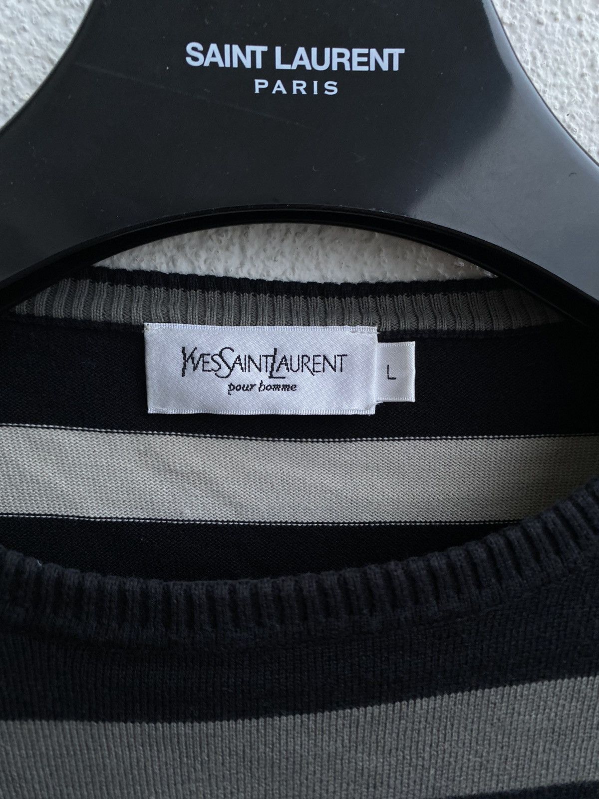 Yves Saint Laurent Black YSL Crewneck Striped Vintage Sweatshirt Size US L / EU 52-54 / 3 - 4 Thumbnail