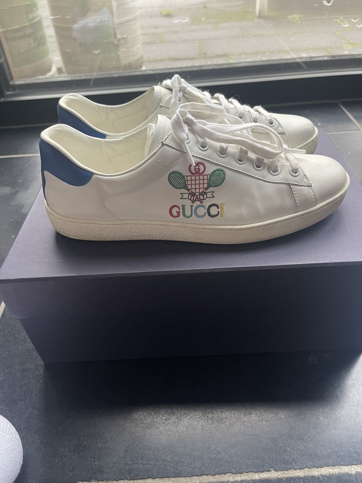 Gucci New Ace Tennis-embroidered Leather Low-top Sneakers Size US 7.5 / EU 40-41 - 2 Thumbnail