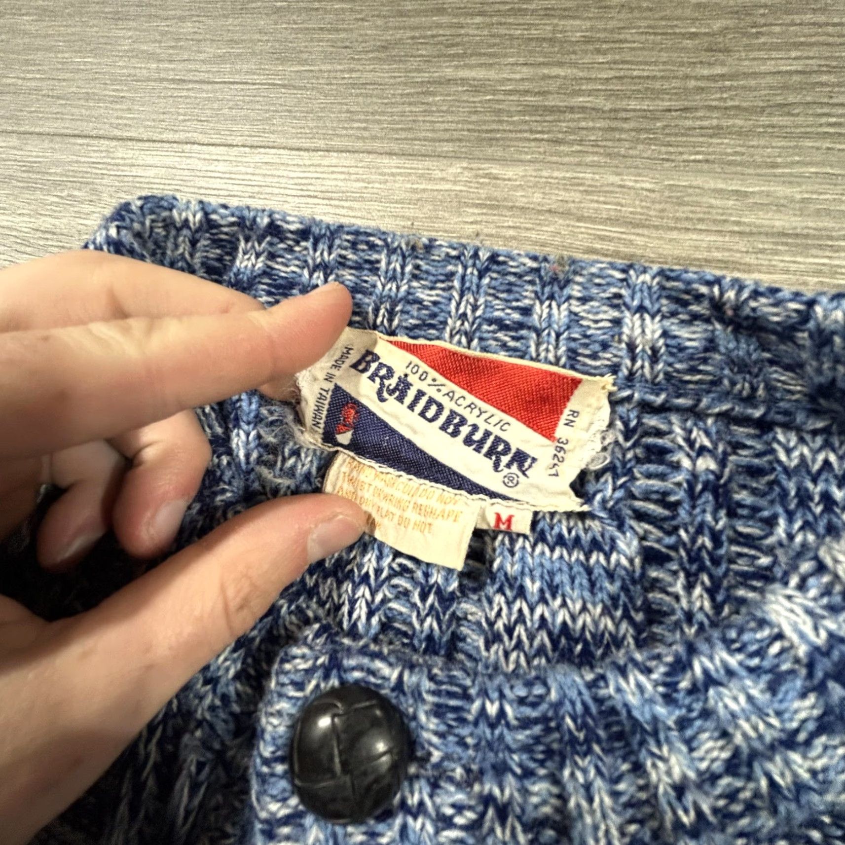 Vintage VINTAGE Braidburn Cardigan Sweater Womens M Blue Mock Neck 50s Button Knit Cable-Knit USA Size M / US 6-8 / IT 42-44 - 4 Thumbnail