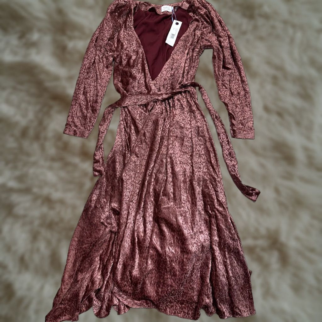 Tanya Taylor Tanya Taylor Laureen Long Dress Wrap Deep V-Neck Tie Waist NWT 8 Pink Red Womens Dress Size M / US 6-8 / IT 42-44 - 1 Thumbnail