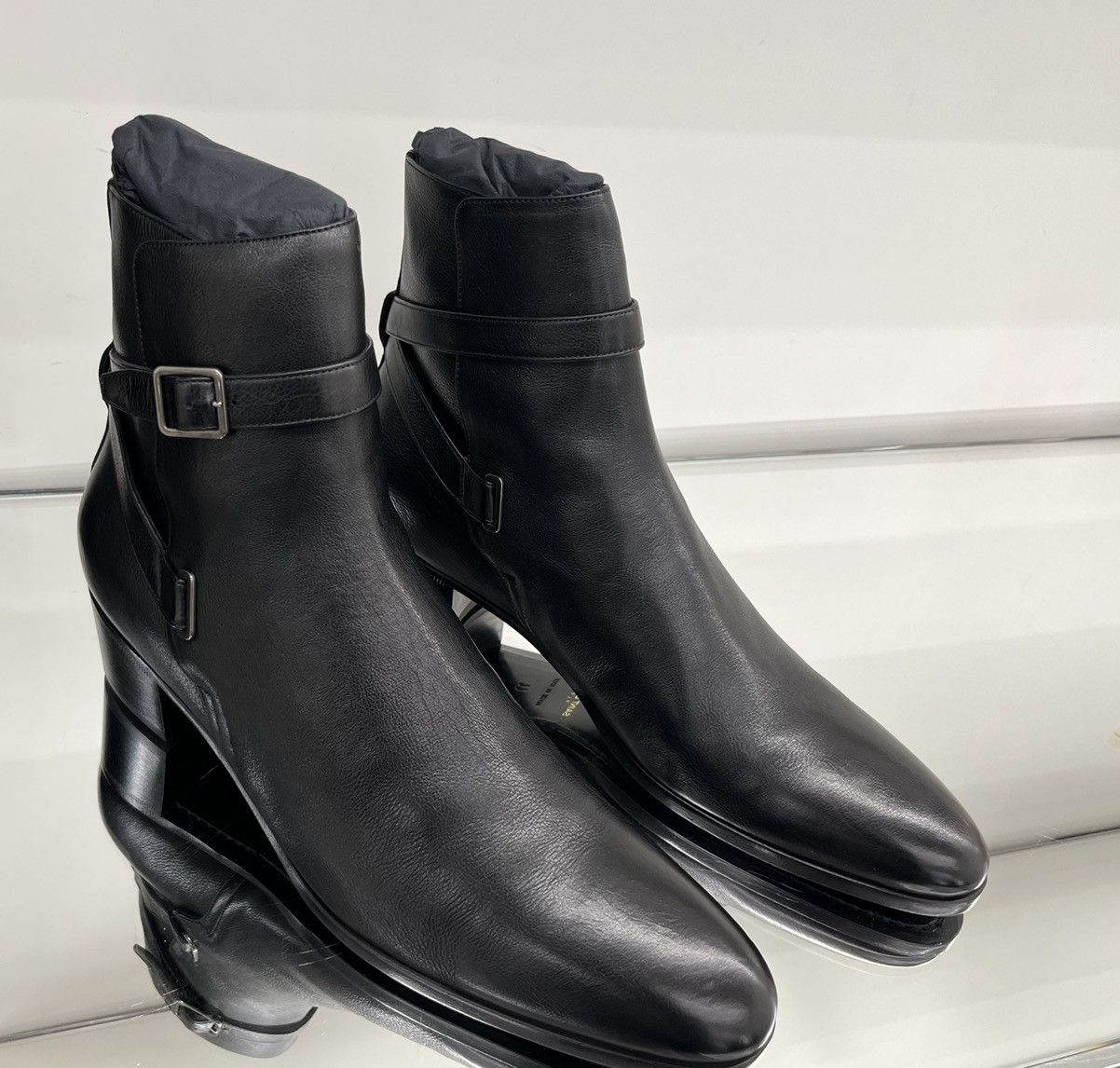 Saint Laurent Paris Hammered Leather DORIAN Boots with Buckle Detail Size US 11 / EU 44 - 1 Thumbnail