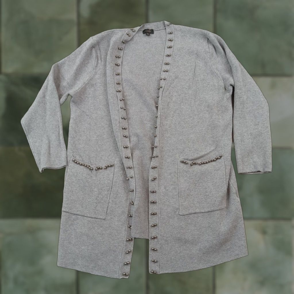 Vintage Ontwelfth Cardigan Sweater Womens XL Gray Beaded Open Front Knit Flowy Loose Size XL / US 12-14 / IT 48-50 - 1 Thumbnail