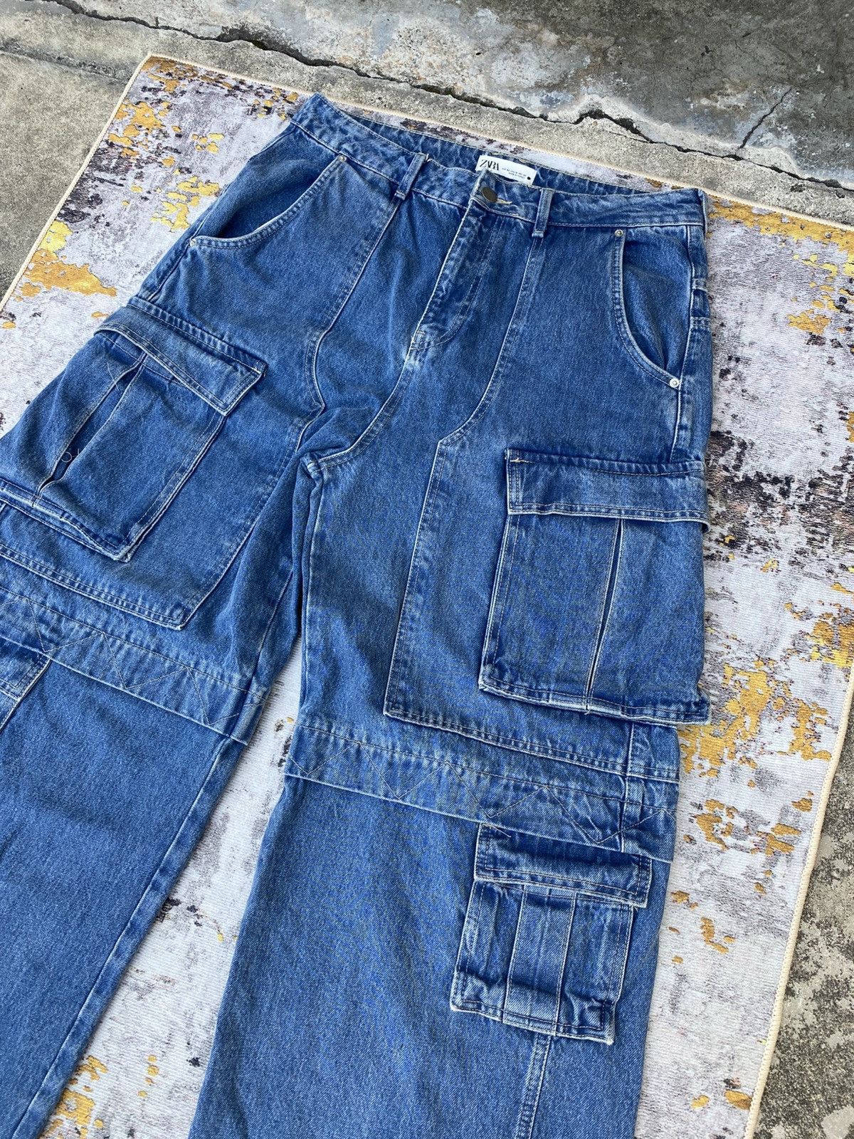If Six Was Nine 🔥 Super Sick🔥 ZARA Baggy Denim Cargo Trousers Utility Pocket Size US 35 - 4 Thumbnail