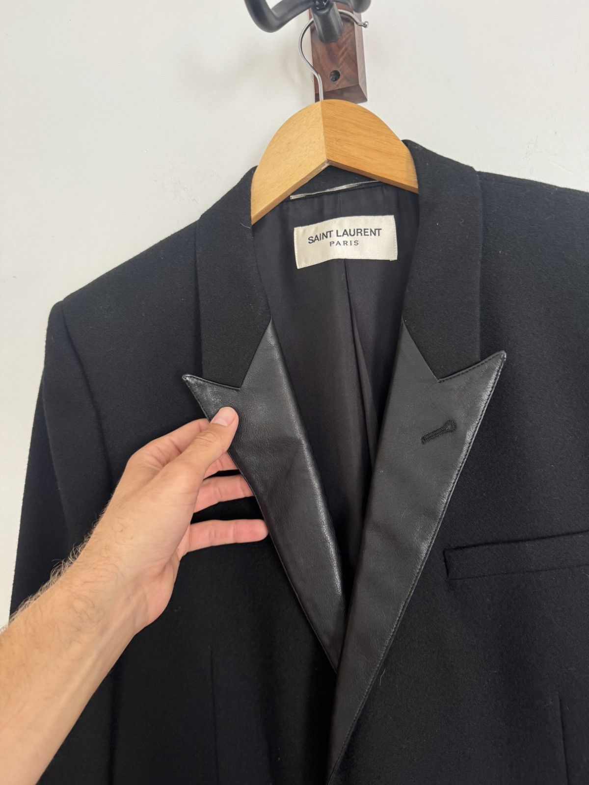 Saint Laurent Paris Hedi FW13 Leather Lapel Chesterfield coat Size US L / EU 52-54 / 3 - 3 Thumbnail