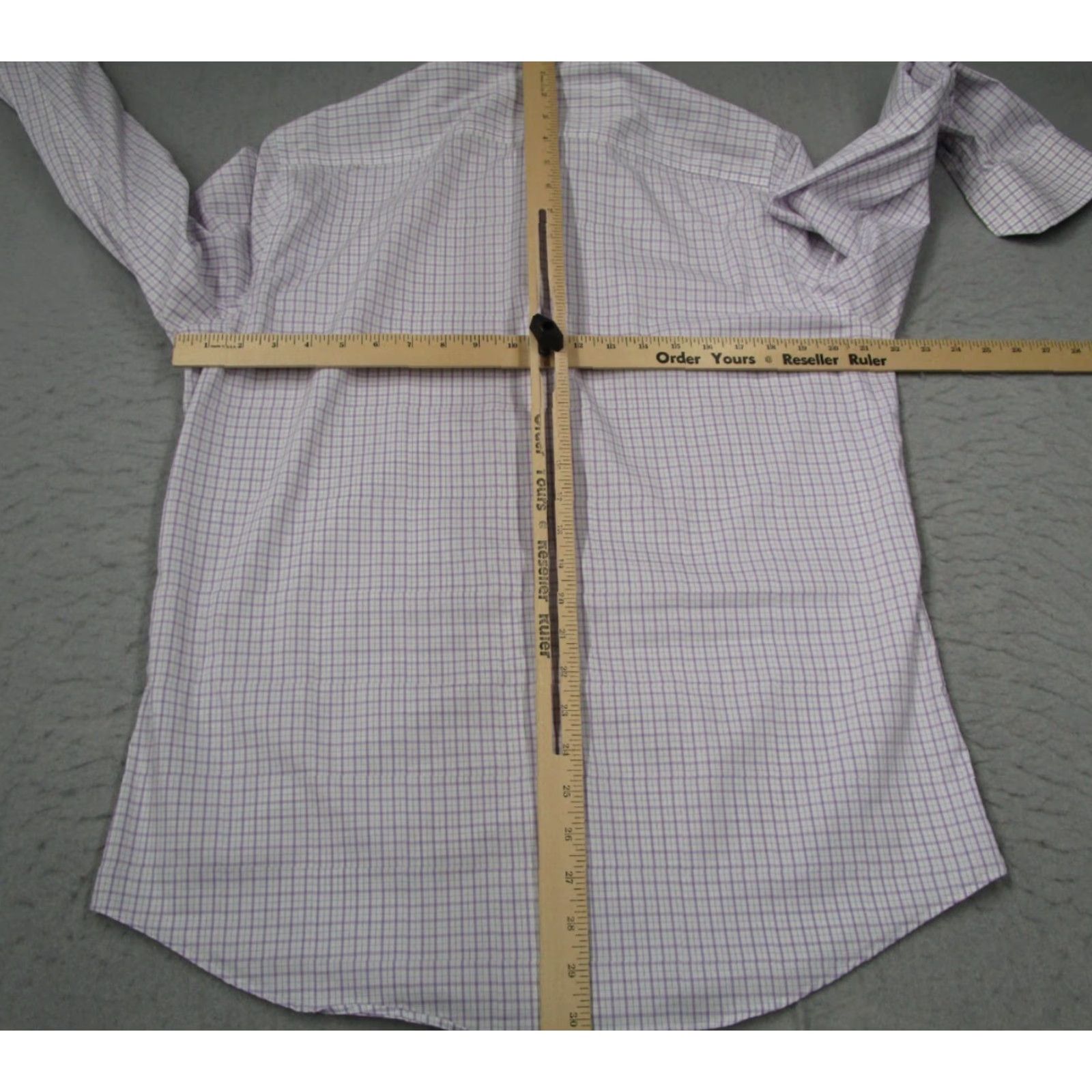 Vintage TWILLORY Men's Purple Check Dress Shirt 16 34 Long Sleeve Tailored Performance Button Up Flip Cuff Size 34R - 7 Thumbnail