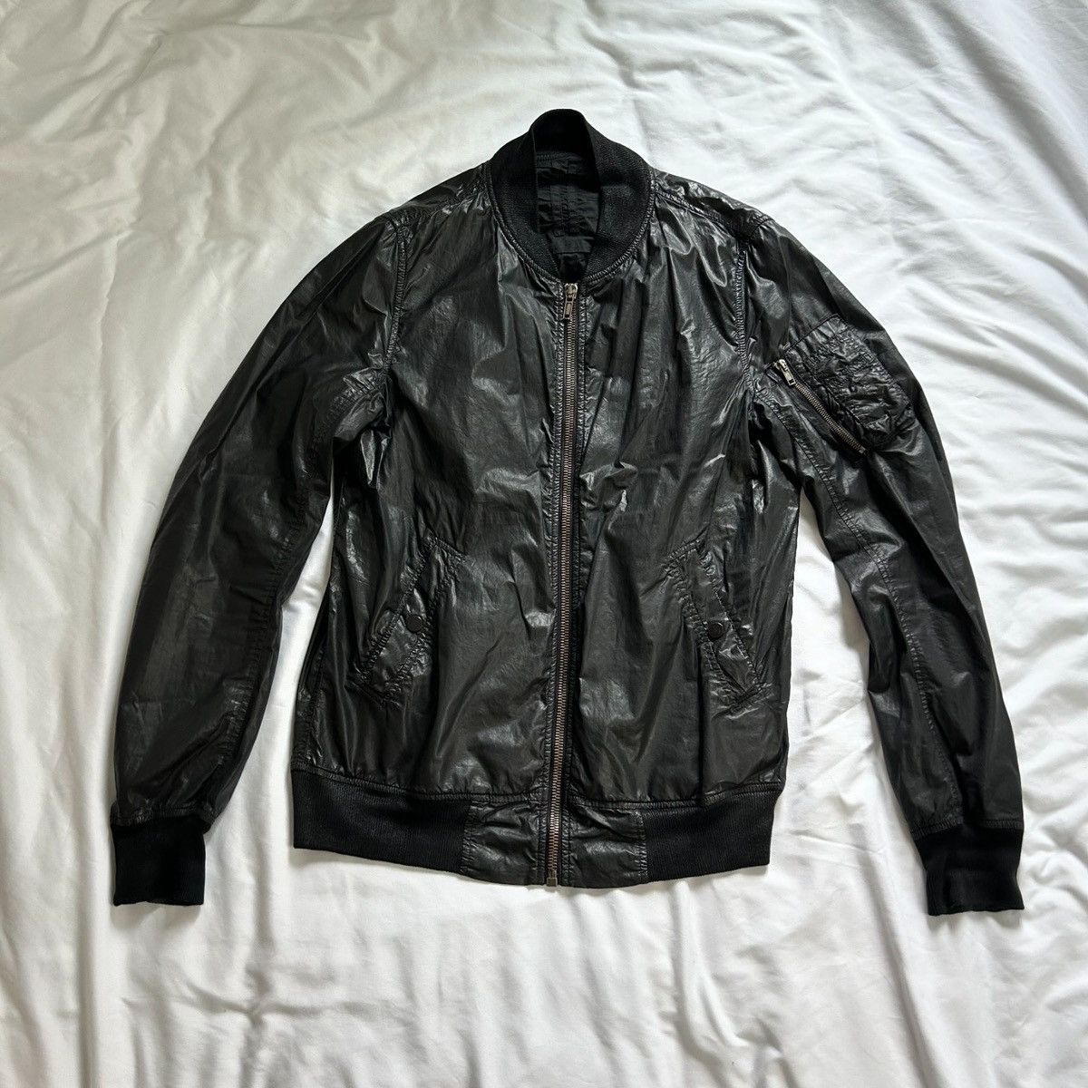 image of Rick Owens x Rick Owens Drkshdw Waxed Cotton Ma-1 Bomber Jacket in Black, Men's (Size Small)