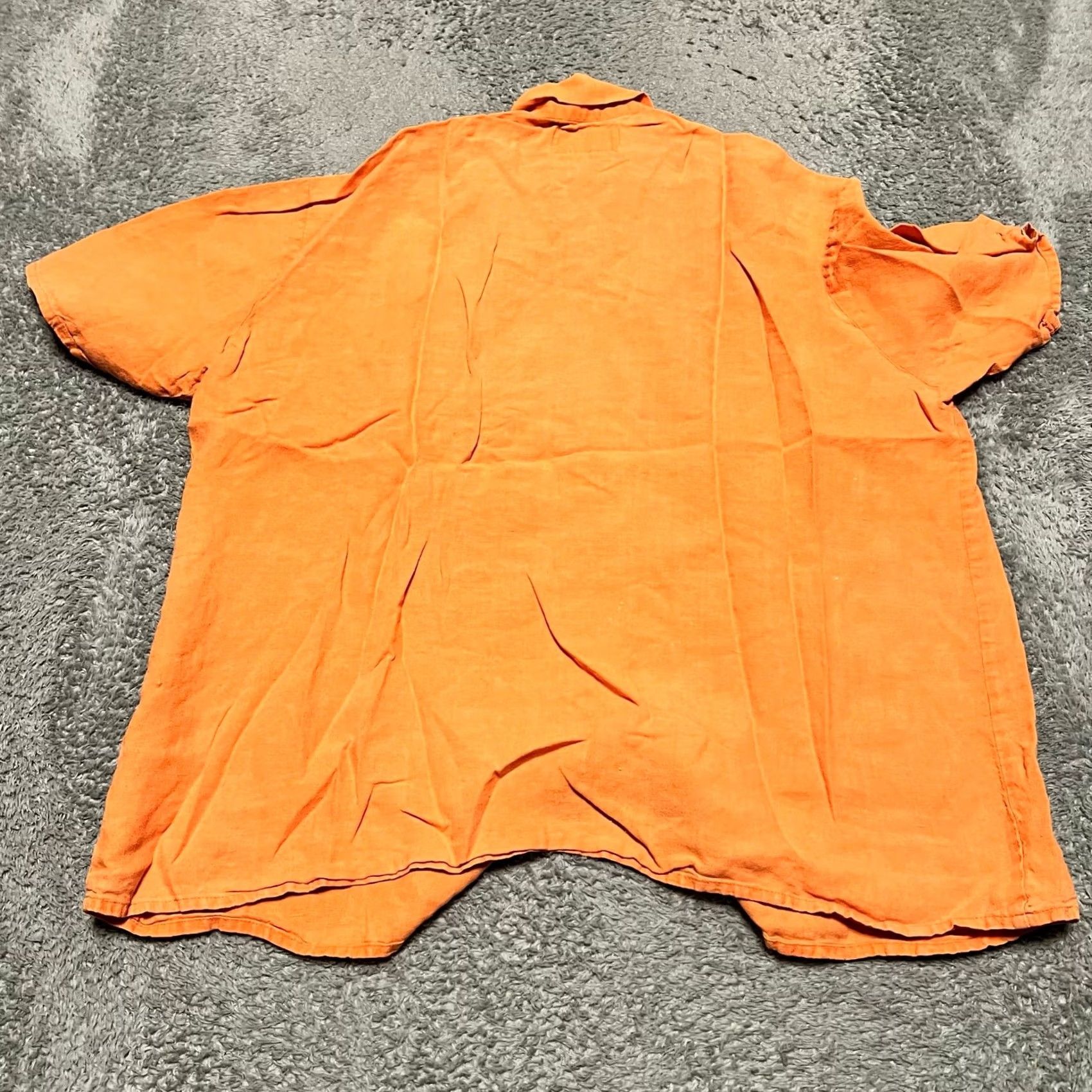 FLAX Flax Shirt Mens Small Orange Linen Button Short Sleeve Size US S / EU 44-46 / 1 - 2 Thumbnail