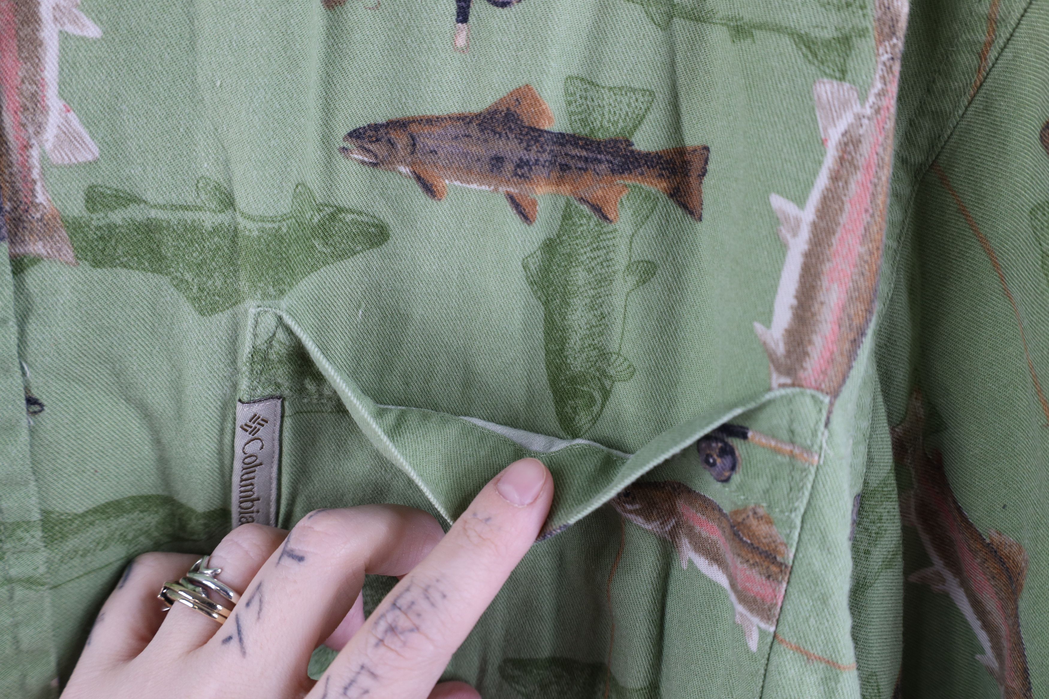 Columbia × Vintage Vintage Columbia Fishing Print Short Sleeve Button Shirt Size US L / EU 52-54 / 3 - 5 Thumbnail