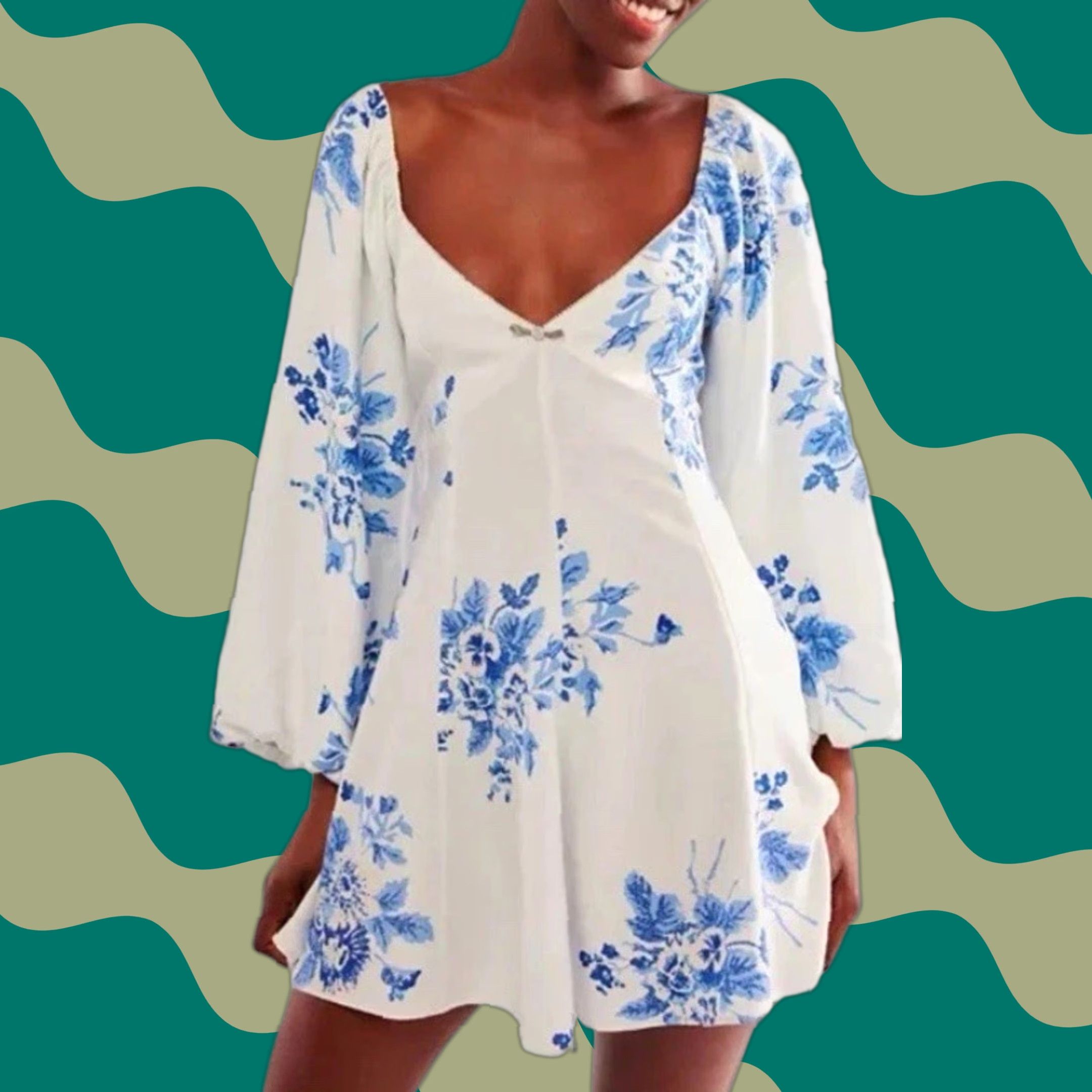 free people blue floral mini dress Free People Blue Floral Ruffled Mini Dress main image 1