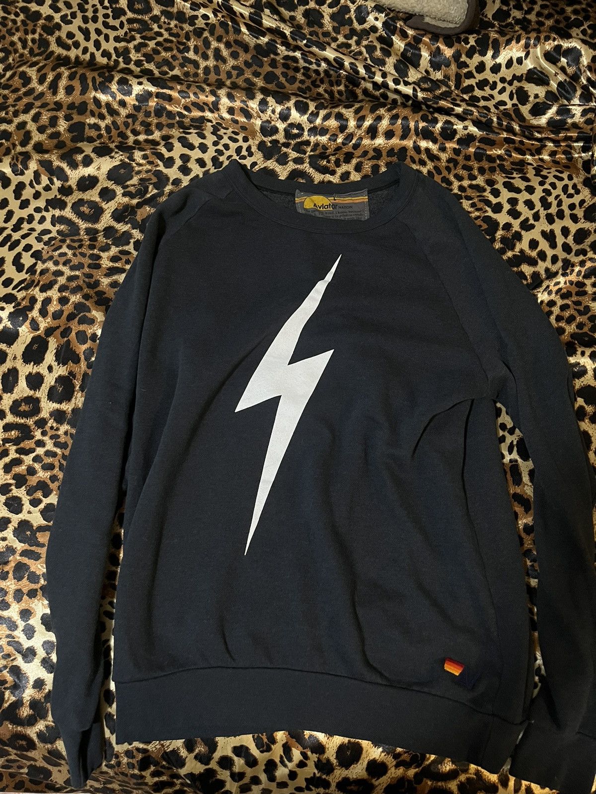 image of Aviator Nation Lighting Bolt Sweater in Grey, Men's (Size Large)