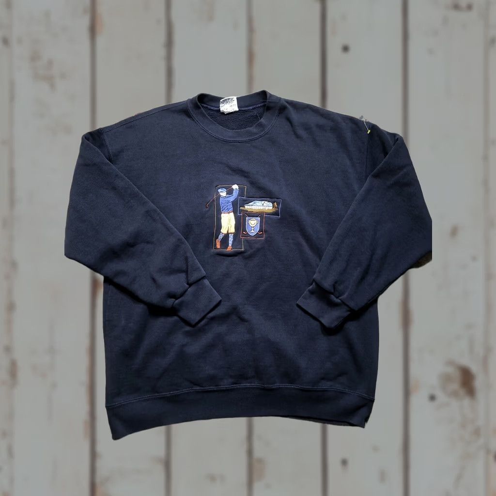Nutmeg VINTAGE Nutmeg Sweatshirt Mens XL Blue Embroidered USA Crewneck 90s Golf Pullover Sweatshirt Size US XL / EU 56 / 4 - 1 Thumbnail