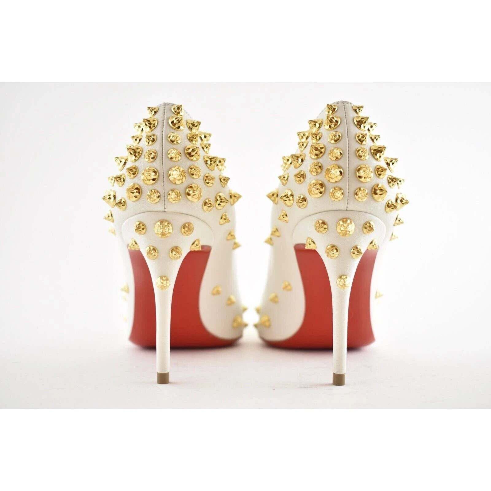 Christian Louboutin Aimantaclou 85 White Snow Gold Spike Pigalle Heel Pump 36.5 Size US 6.5 / IT 36.5 - 11 Thumbnail