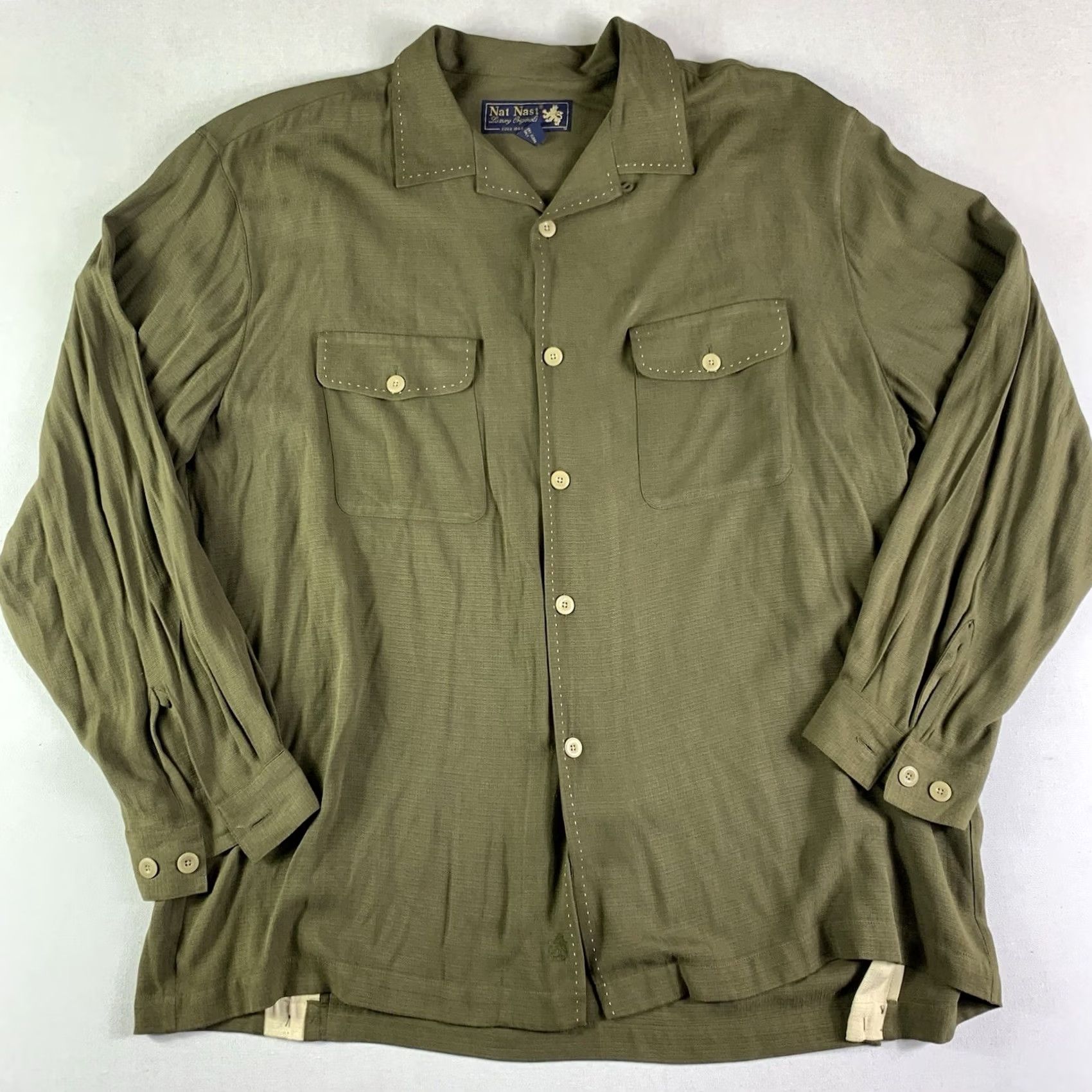 Nat Nast NAT NAST THE HELLFIGHTERS BAND Shirt Mens Large OLIVE GREEN Long sleeve Button-Front Collared 20s Vintage? No Size US L / EU 52-54 / 3 - 3 Thumbnail