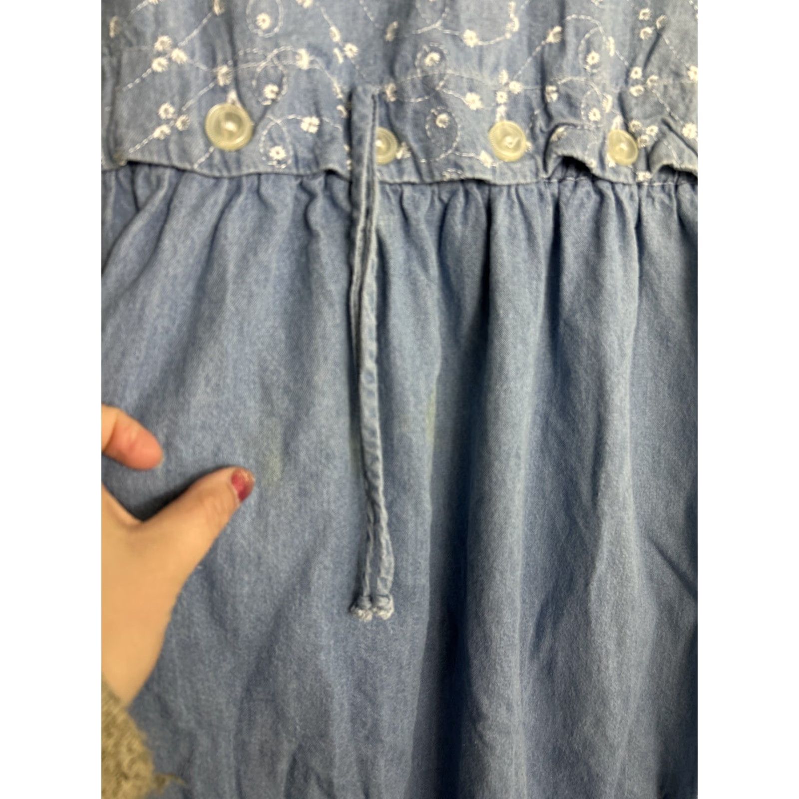 Vintage VINTAGE Chambray Women’s Medium Dress Blue Floral Elastic Waist Ankle Length Size M / US 6-8 / IT 42-44 - 6 Thumbnail