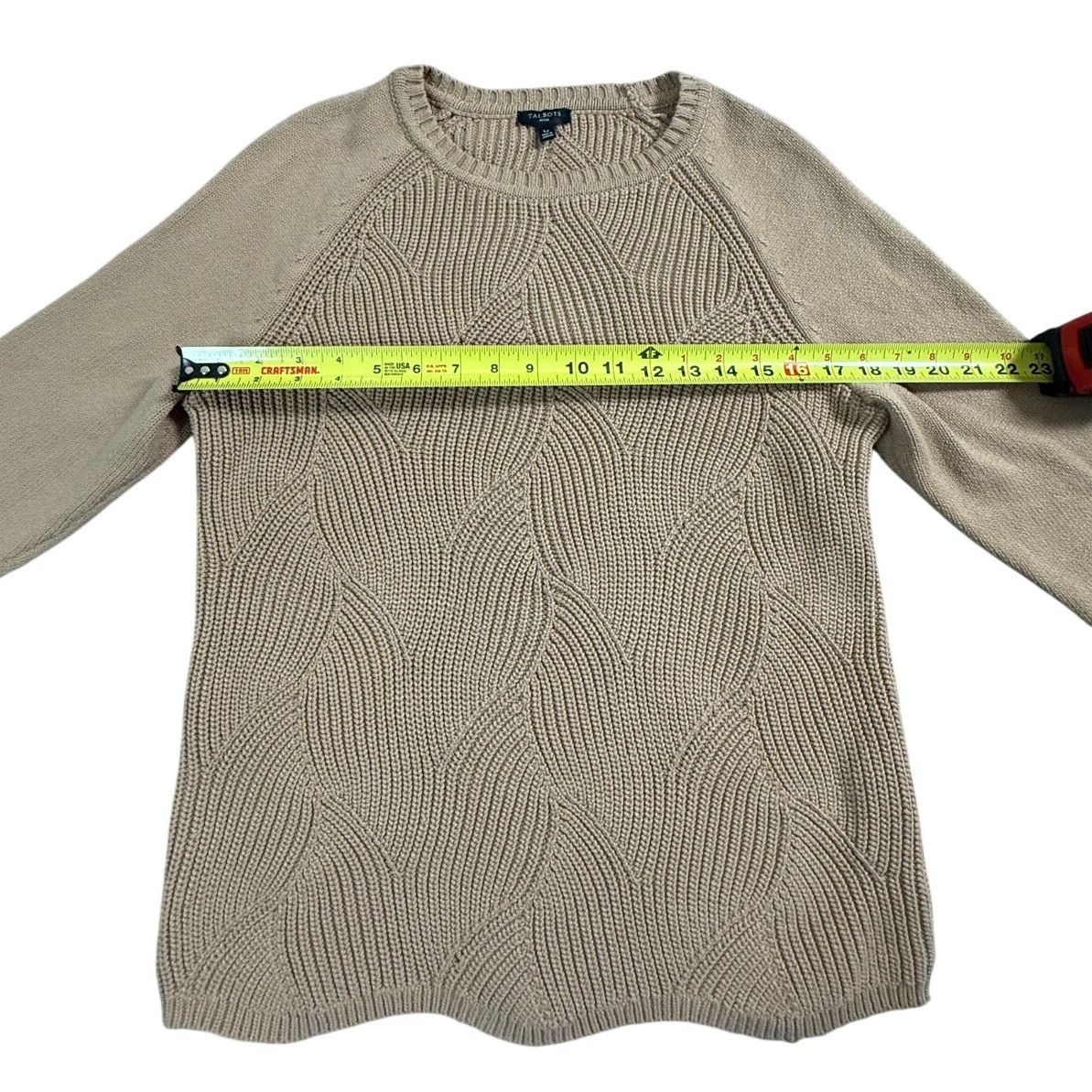Other Talbots Sweater Women's L Petite Tan Knit Scalloped Pullover Size L / US 10 / IT 46 - 3 Thumbnail