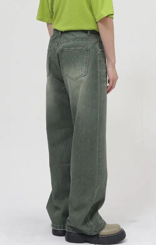 Japanese Brand × Jean Pants Loose fit washed mid-rise green frayed jeans Size US 31 - 4 Thumbnail