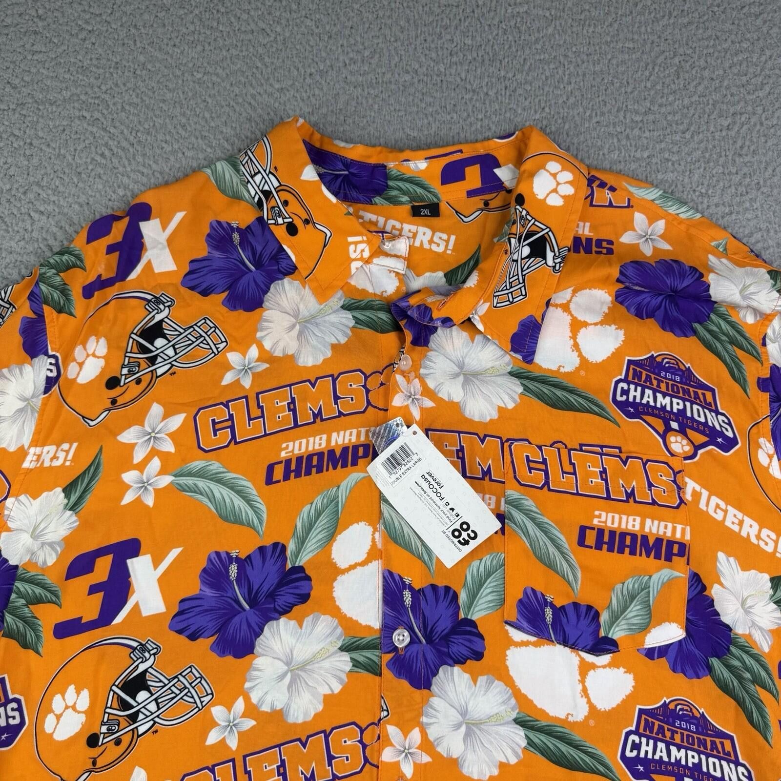 Champion Clemson Tigers Hawaiian 2XL Shirt Orange National Champions Size ONE SIZE - 1 Thumbnail