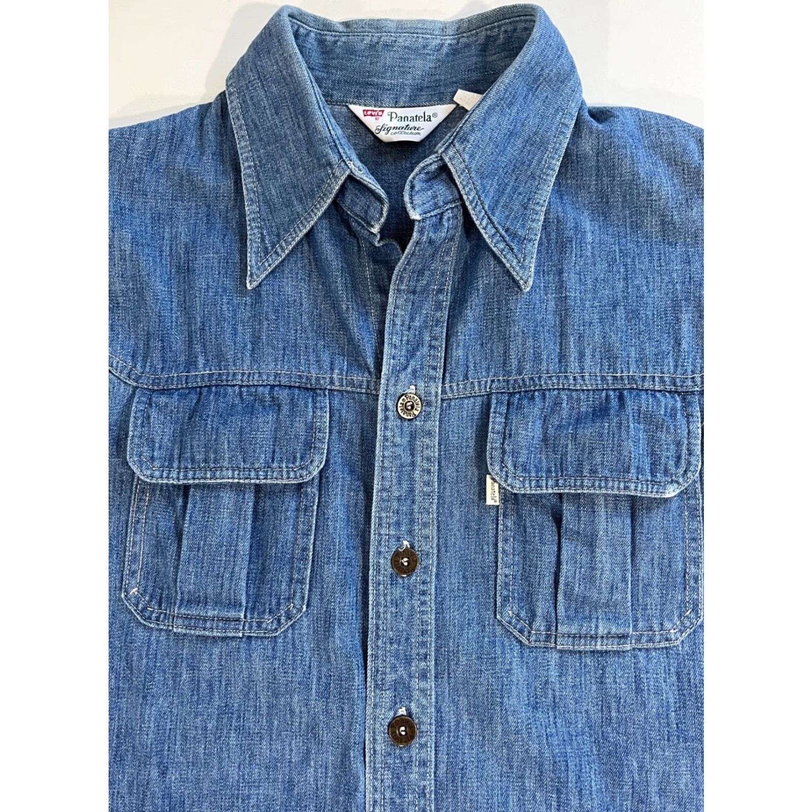 Levi's VINTAGE Levi's Panatela Signature Collection Denim Shirt Mens L Blue 70s Classic Americana Button-Up Pockets Size US L / EU 52-54 / 3 - 5 Thumbnail