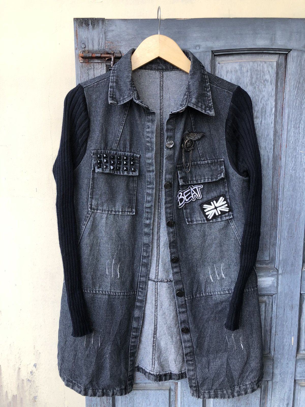Japanese Brand Shirt Denim British Patch Pin Studed Knit Longsleeve Style Size US M / EU 48-50 / 2 - 1 Thumbnail