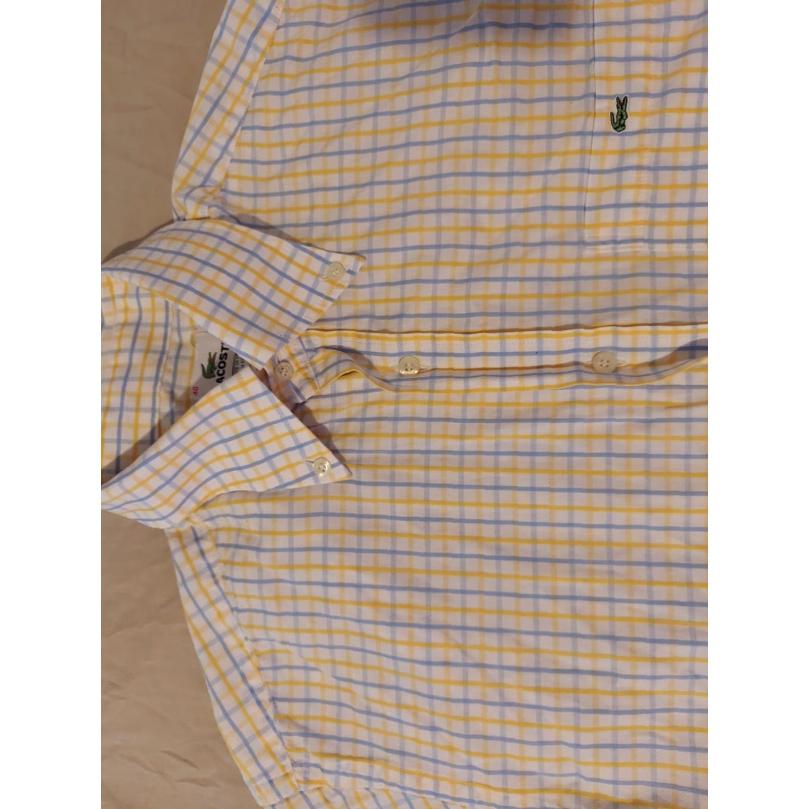 Lacoste Lacoste Mens Dress Shirt Button-Up Long Sleeve Cotton Yellow M 40 Medium Name Brand Shirt Mens Size 40R - 2 Thumbnail