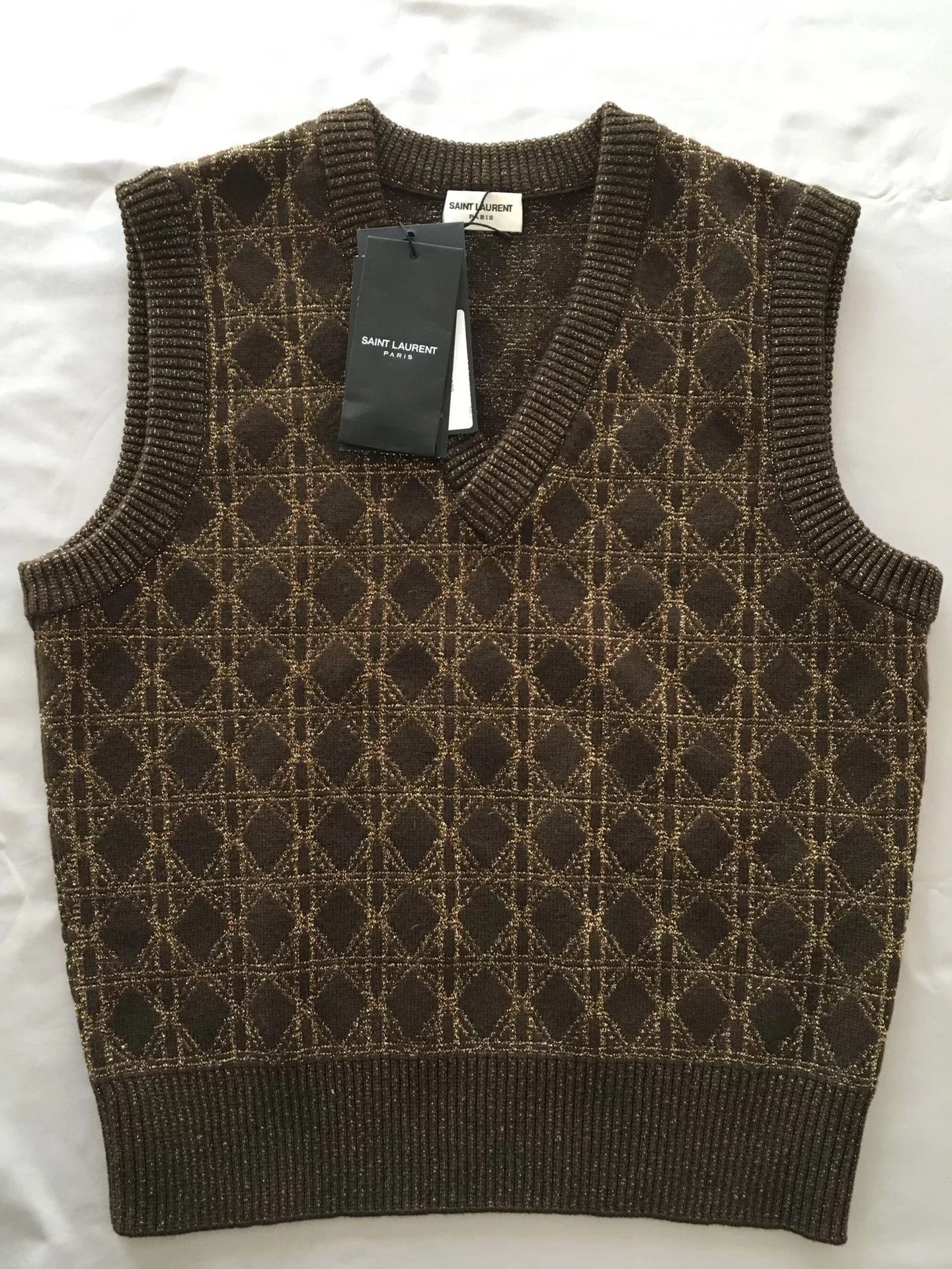Saint Laurent Paris Saint Laurent Brown Diamond Knit Vest Size M / US 6-8 / IT 42-44 - 1 Thumbnail