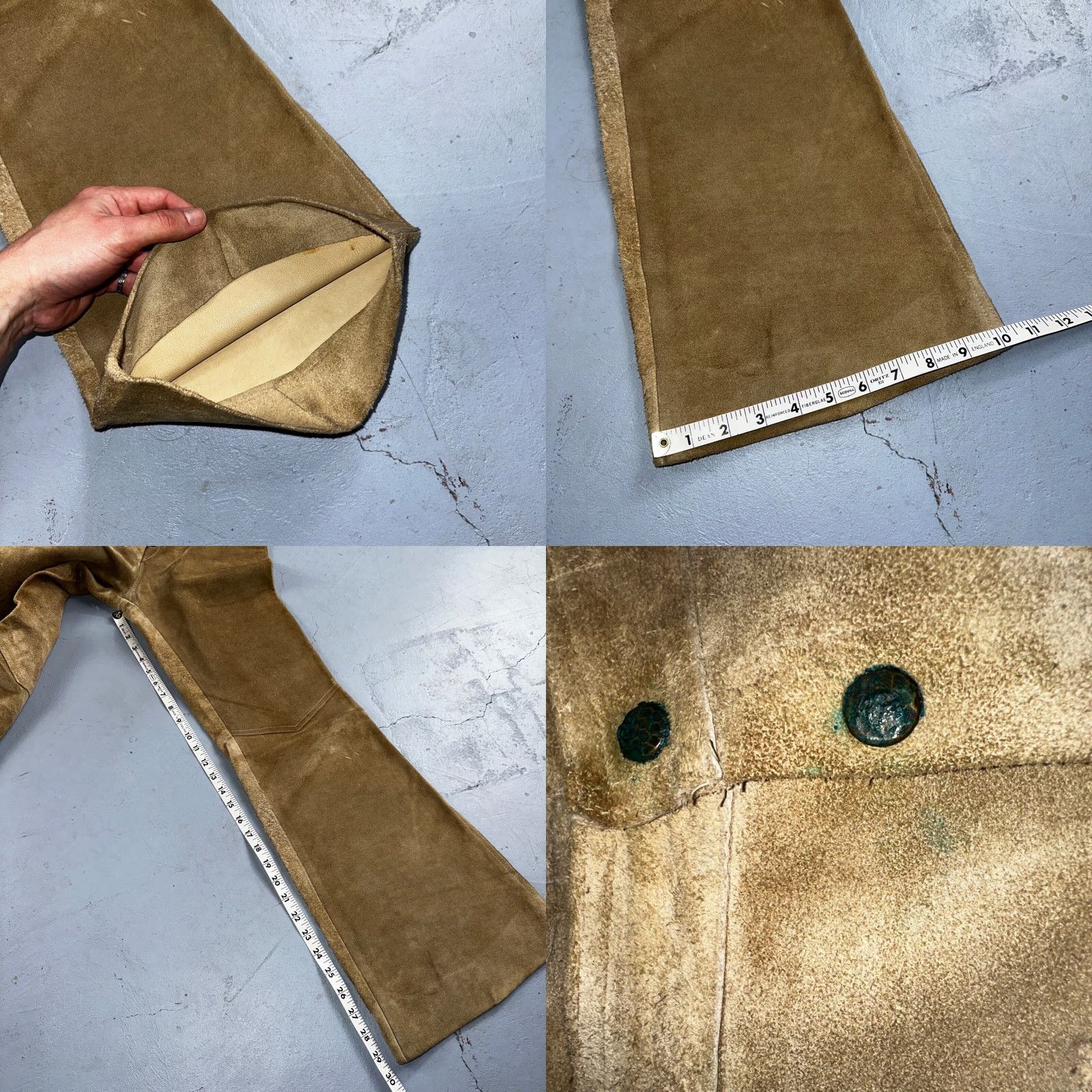 VINTAGE 1960s Leather Pants 28 Wide Leg Brown Rockabilly 60s Cowboy Suede 27x30
