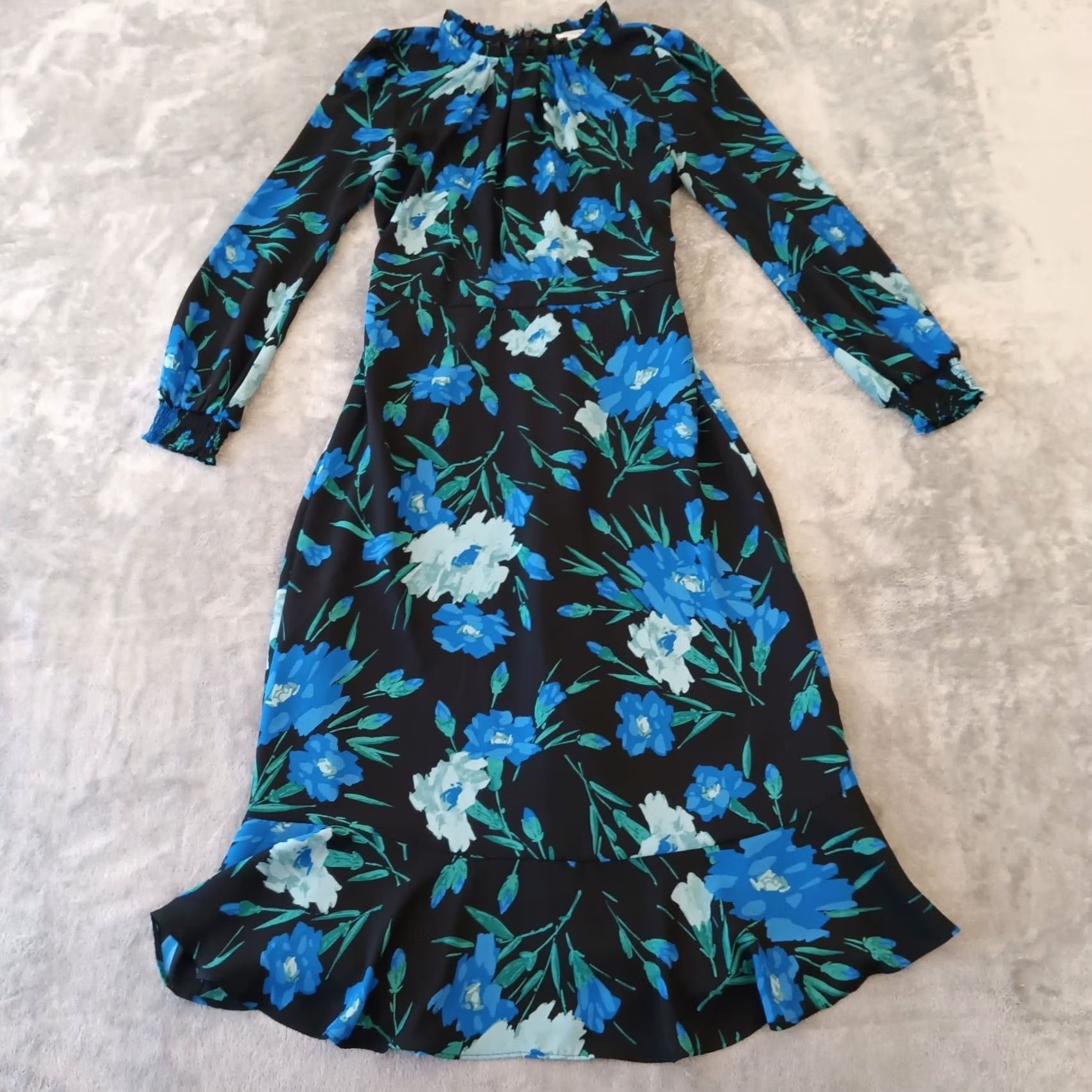 J.Crew J.Crew Dress Blue Floral Long Sleeve Lined Ruffle Accent Maxi Size 00 Women Size XXS / US 00 / IT 34 - 2 Thumbnail