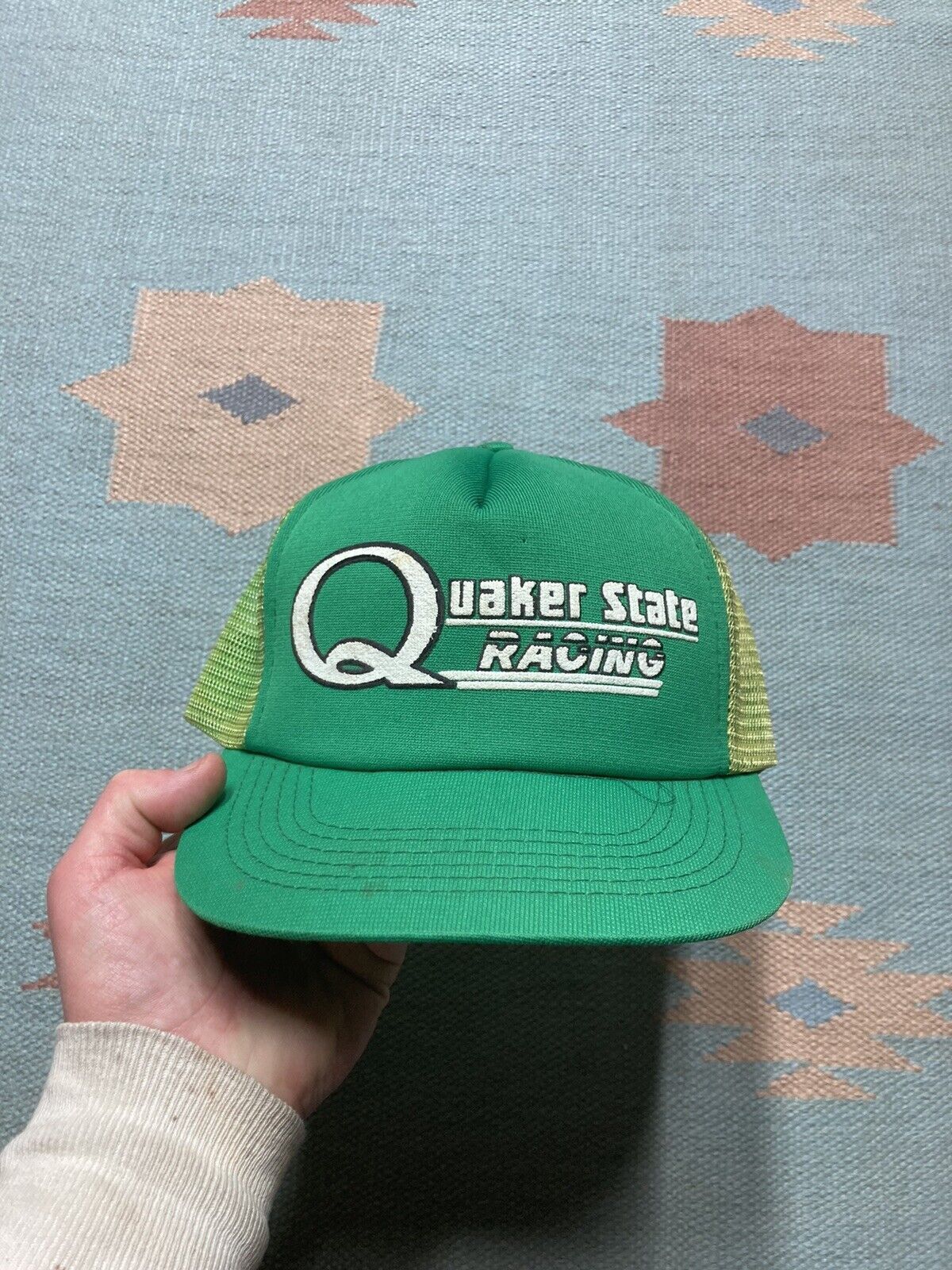 Vintage VTG trucker hat Quaker state racing nascar 80s 90s green Size ONE SIZE - 2 Thumbnail