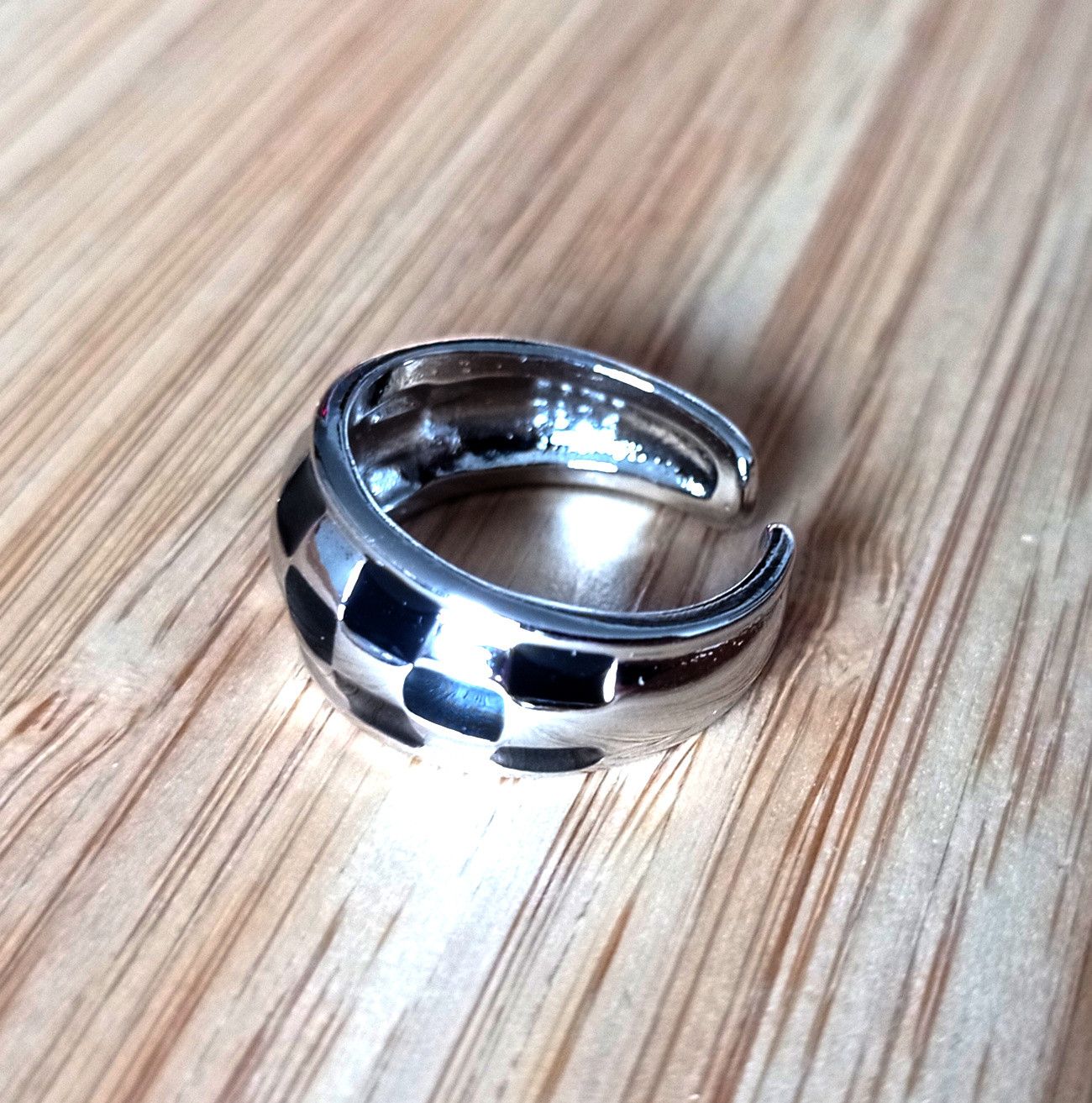 Designer × Vintage Punk Shine Contrast Square Dots 925 Silver Ring Unique Size ONE SIZE - 3 Thumbnail