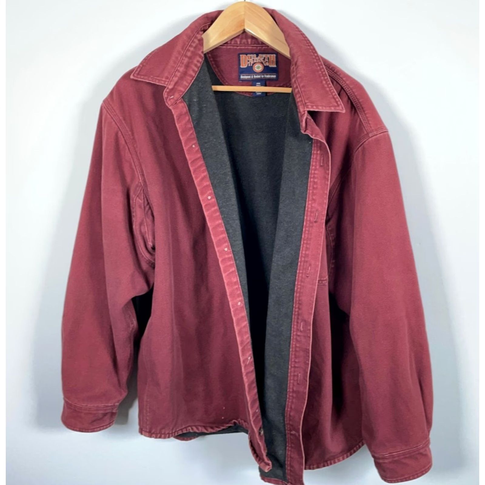 Vintage Duluth Jacket Fleece Lined Canvas Dark Red 2XL - Heavyweight, Workwear, Mens, Button Front, Short Length, Cotton/Polyester, Pockets, Regular Fit Size US XXL / EU 58 / 5 - 2 Thumbnail