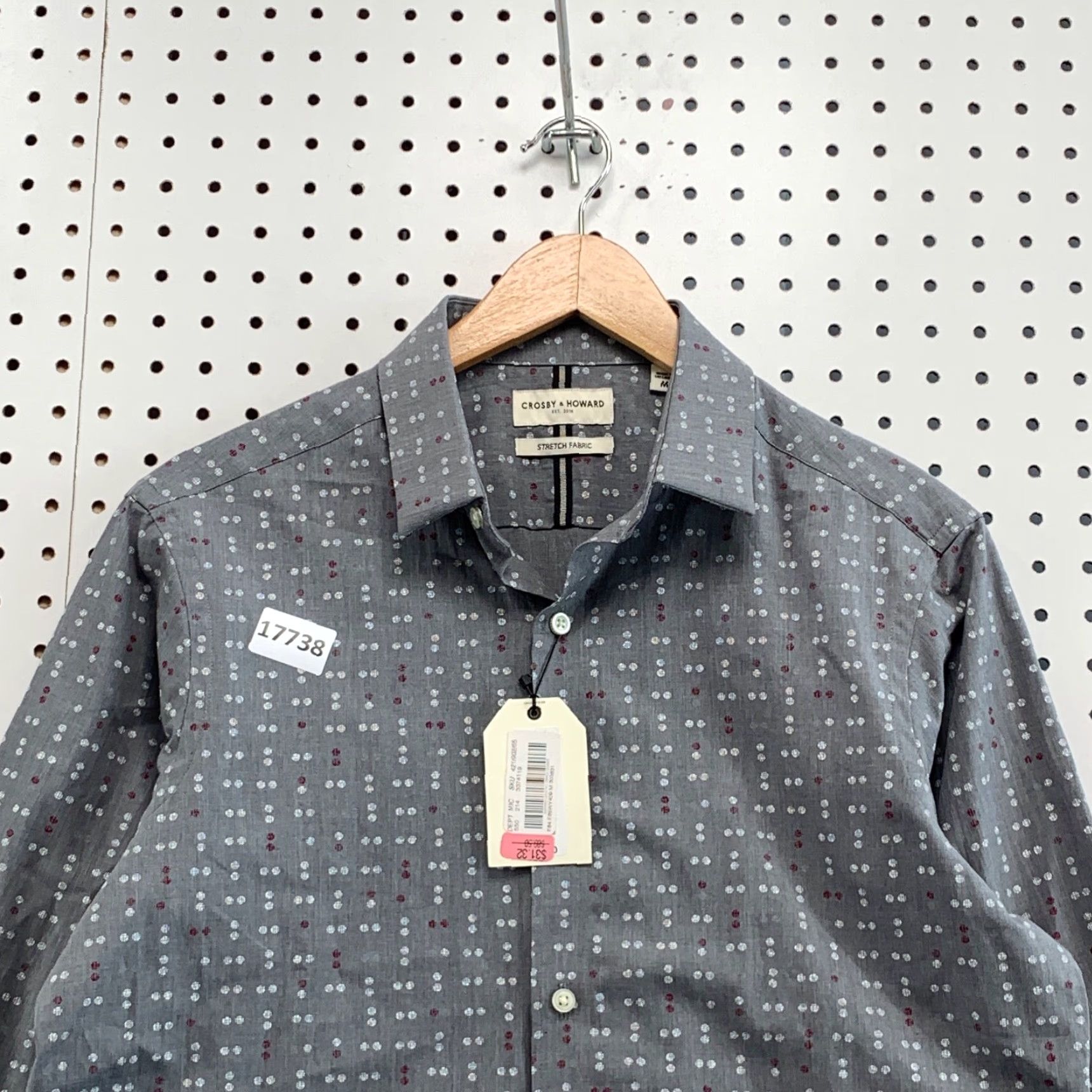 Vintage Crosby & Howard Button-Up Shirt Mens Medium Gray Stretch Polka Dot Adult M Men Size US M / EU 48-50 / 2 - 5 Thumbnail