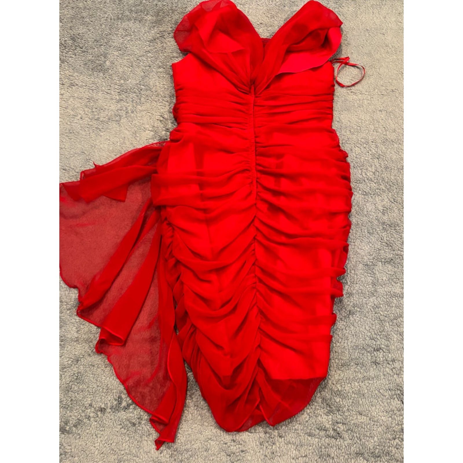 VINTAGE Lillie Rubin Dress Size 14 Red Lace Accent Wrap Bust Support Midi  Formal Dress Prom