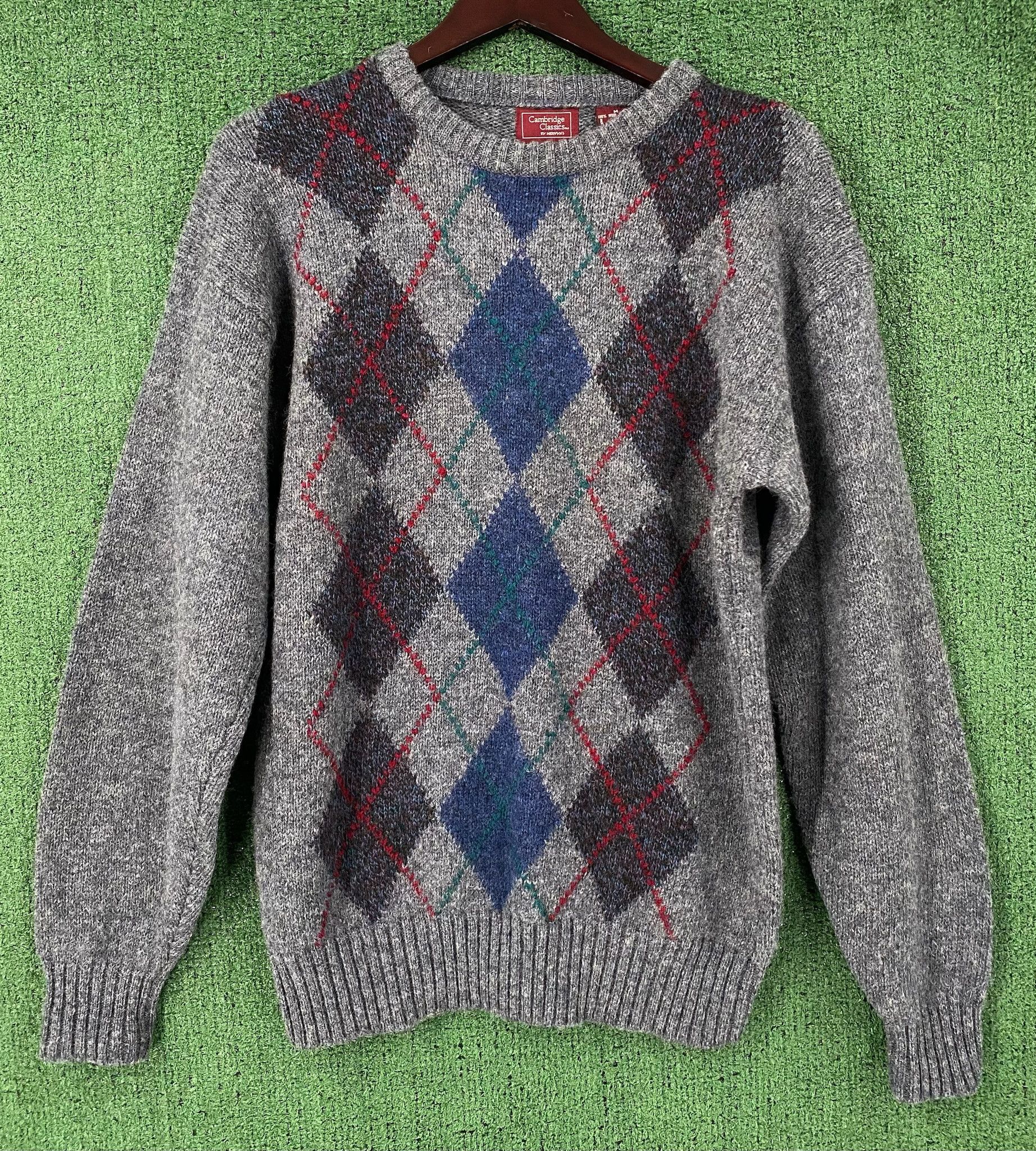 Vintage 90’s Cambridge Classics 100% Wool Argyle Grey Sweater Medium Size US M / EU 48-50 / 2 - 4 Thumbnail