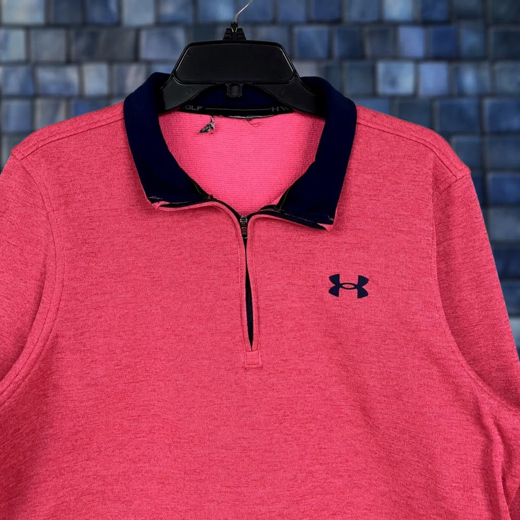 Under Armour Under Armour Pullover Mens Medium Pink Quarter Zip Golf Sweatshirt Logo Size US M / EU 48-50 / 2 - 1 Thumbnail