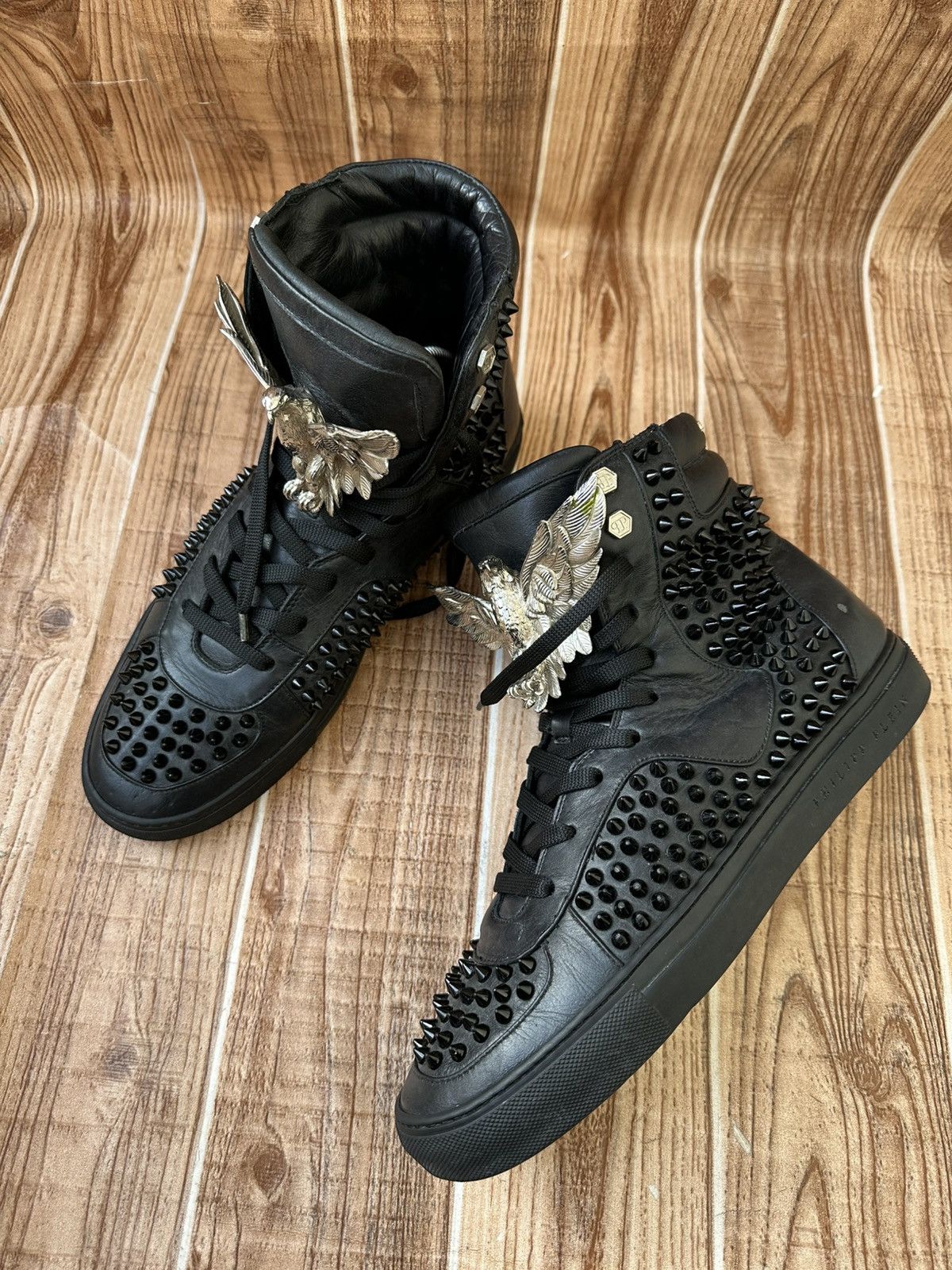 Philipp Plein Phillip Plein Black Leather Studded Hightops / Eagle Size US 10 / EU 43 - 13 Thumbnail