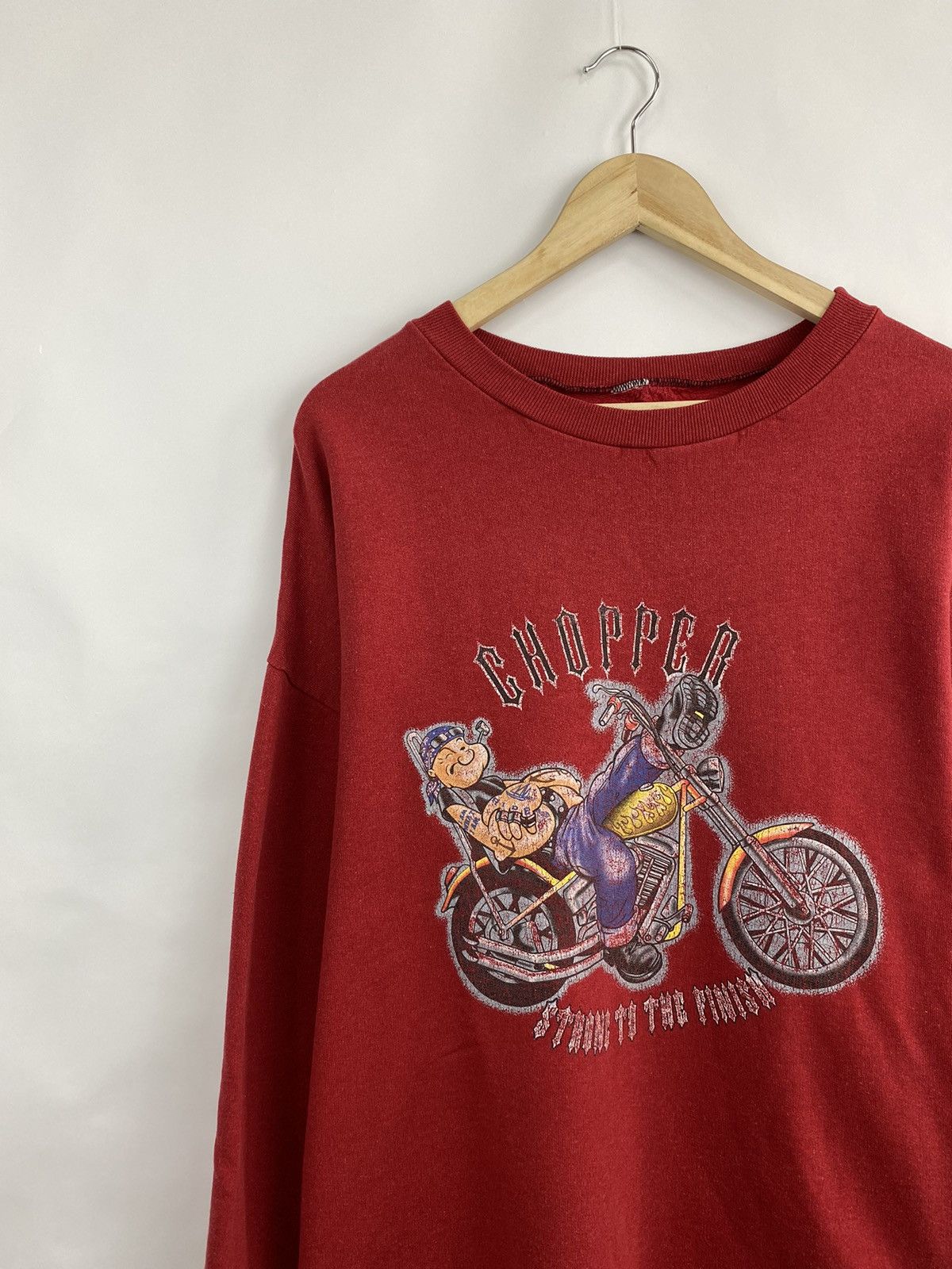 West Coast Choppers 🇺🇸 Vintage 80s Popeye Chopper Strong To The Finish Sweatshirt Size US XXL / EU 58 / 5 - 2 Thumbnail