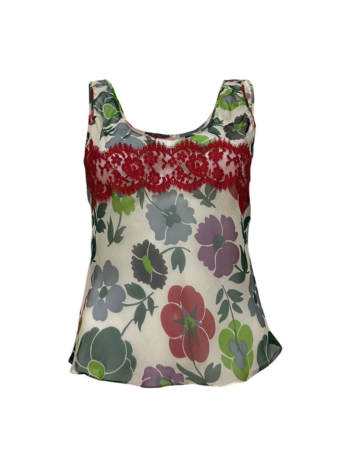 Dior DIOR F/W 2001 Floral Print Silk Tank Top with Lace Panel Size XS / US 0-2 / IT 36-38 - 1 Thumbnail