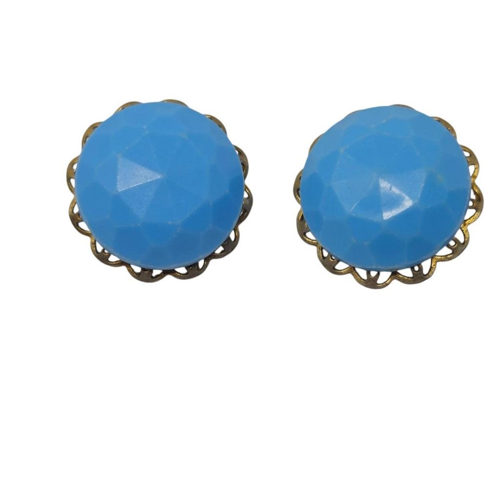 Handmade Vintage sky blue dome clip-on earrings Size ONE SIZE - 1 Thumbnail